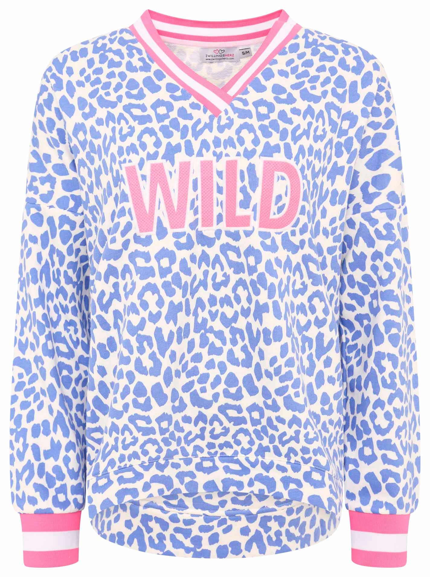 Zwillingsherz Sweatshirt »"Leo Pastell"«, mit V-Ausschnitt, gestreiften Bündchen und WILD Applikation
