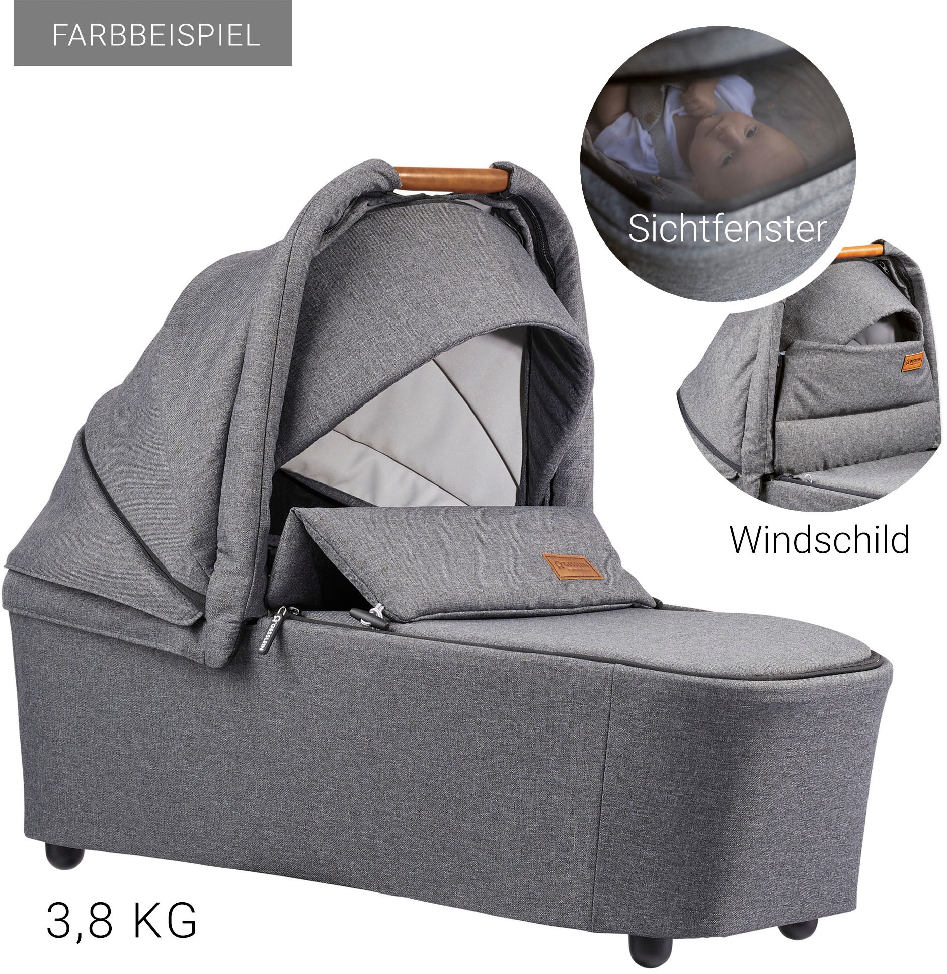 Gesslein Kombi-Kinderwagen »FX4 Soft+ mit Aufsatz Life, schwarz/cognac, eisblau«, mit Babywanne C3 und Babyschalenadapter