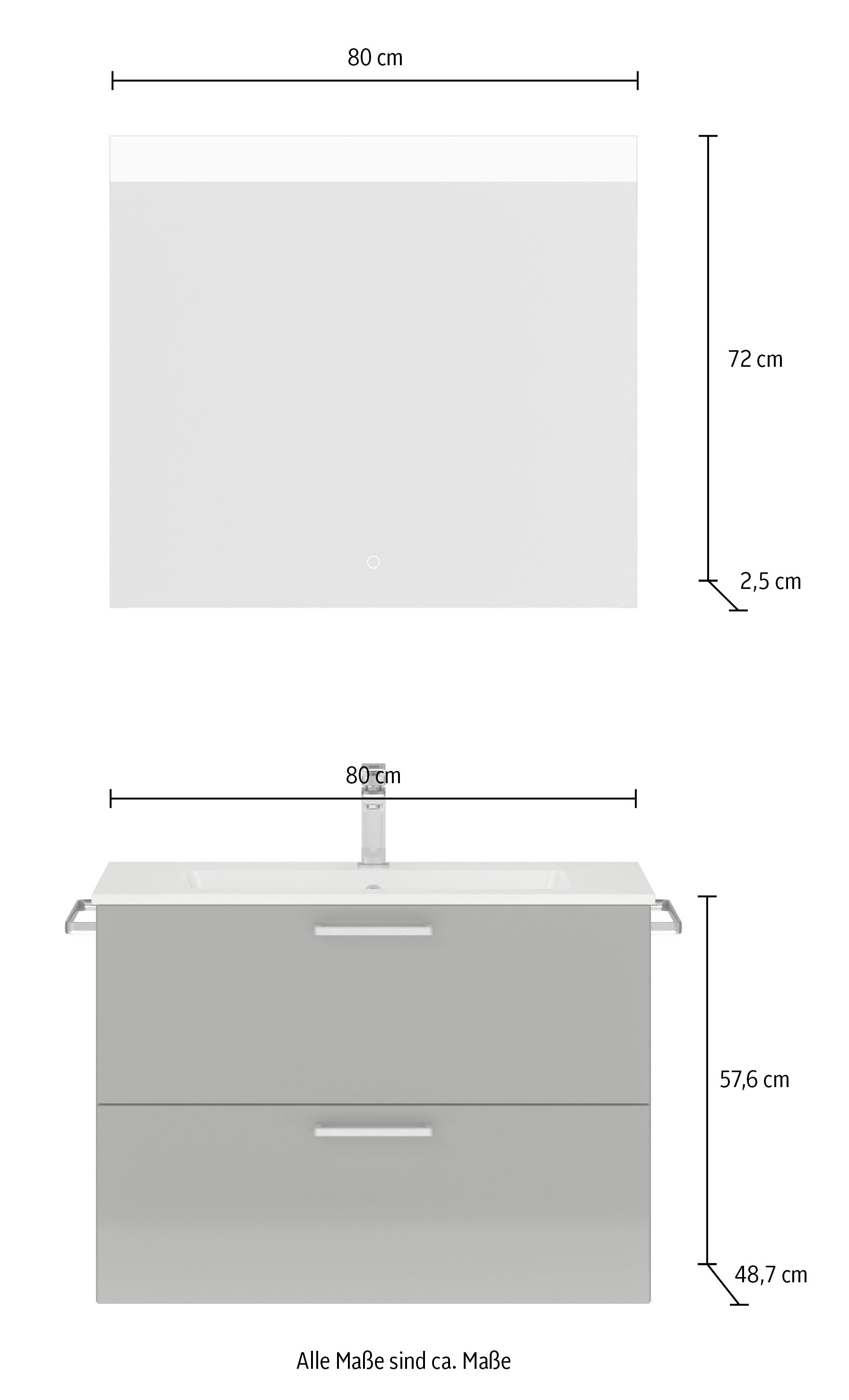 nobilia® Badmöbel-Set »Tolvina«, (2 St., vormontiert, mit Soft-Close), inkl. Spiegel mit Touch-Sensor, in vier Breiten