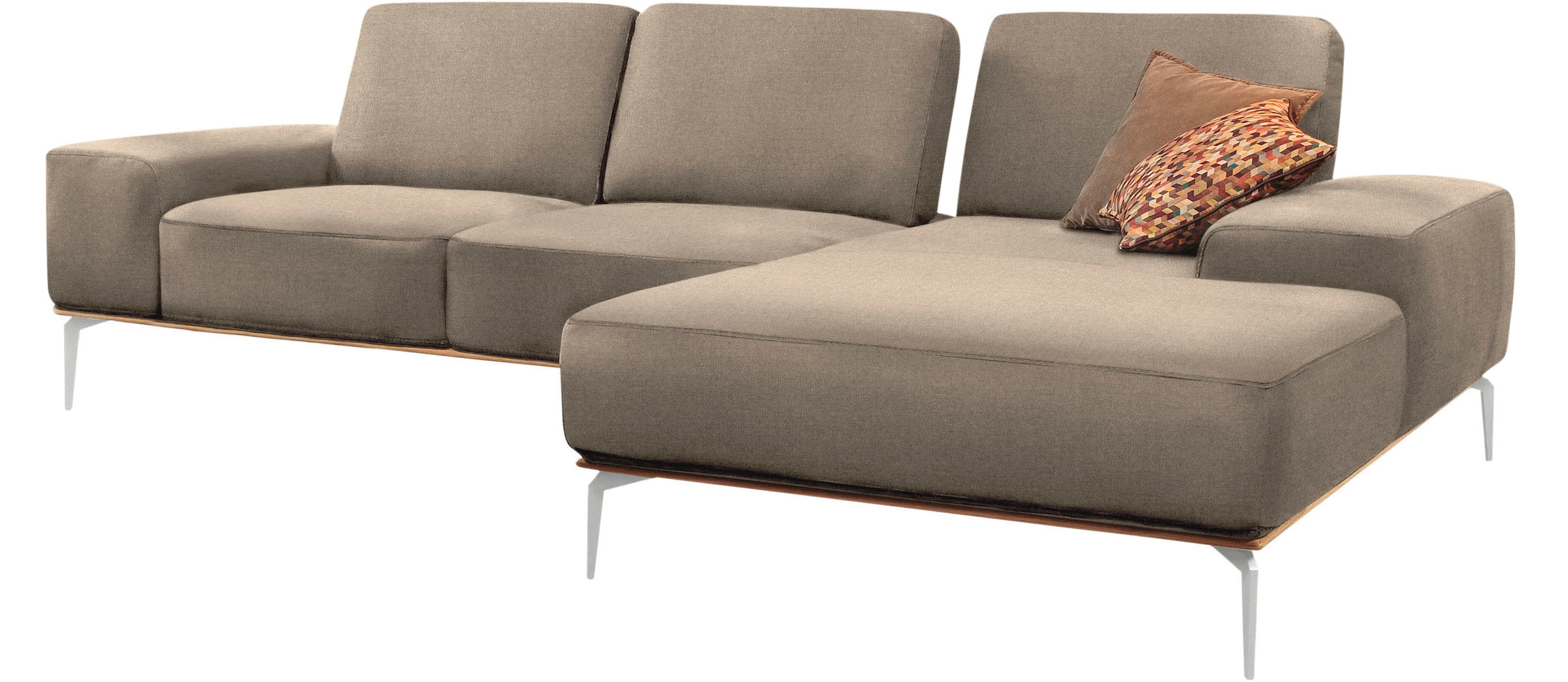W.SCHILLIG Ecksofa »run, Designsofa, bequem, L-Form«, mit elegantem Holzsockel, Füße in Chrom glänzend, Breite 299 cm