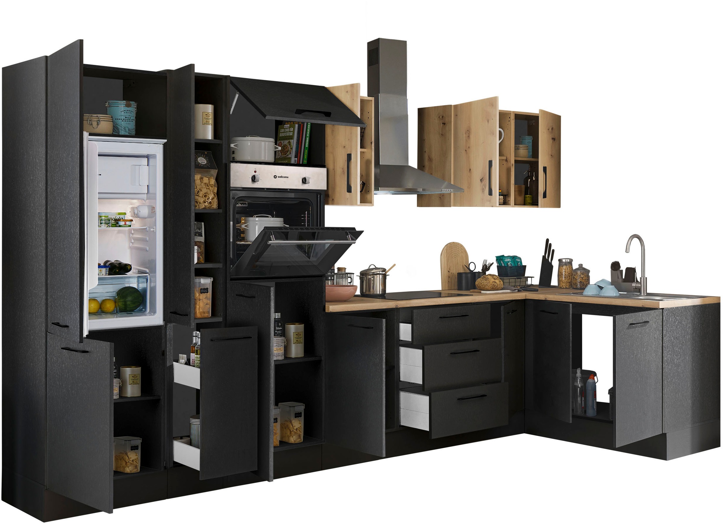 BASIC by Balculina Winkelküche »Turin«, Stellbreite 360x175 cm, wahlweise mit E-Geräten