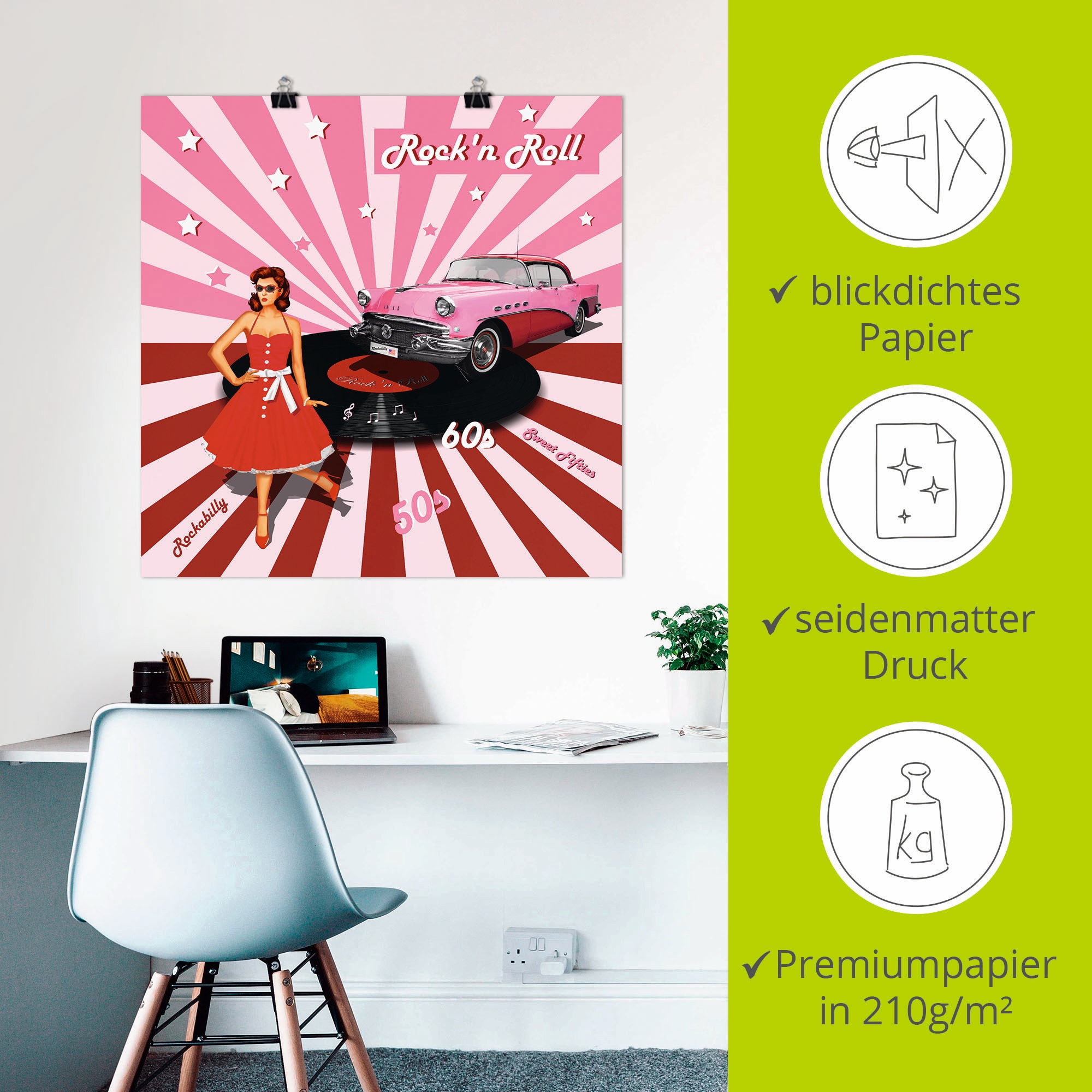 Artland Wandbild »Rock'n Roll die 50er Jahre«, Auto, (1 St.), als Alubild, Outdoorbild, Leinwandbild, Poster, Wandaufkleber