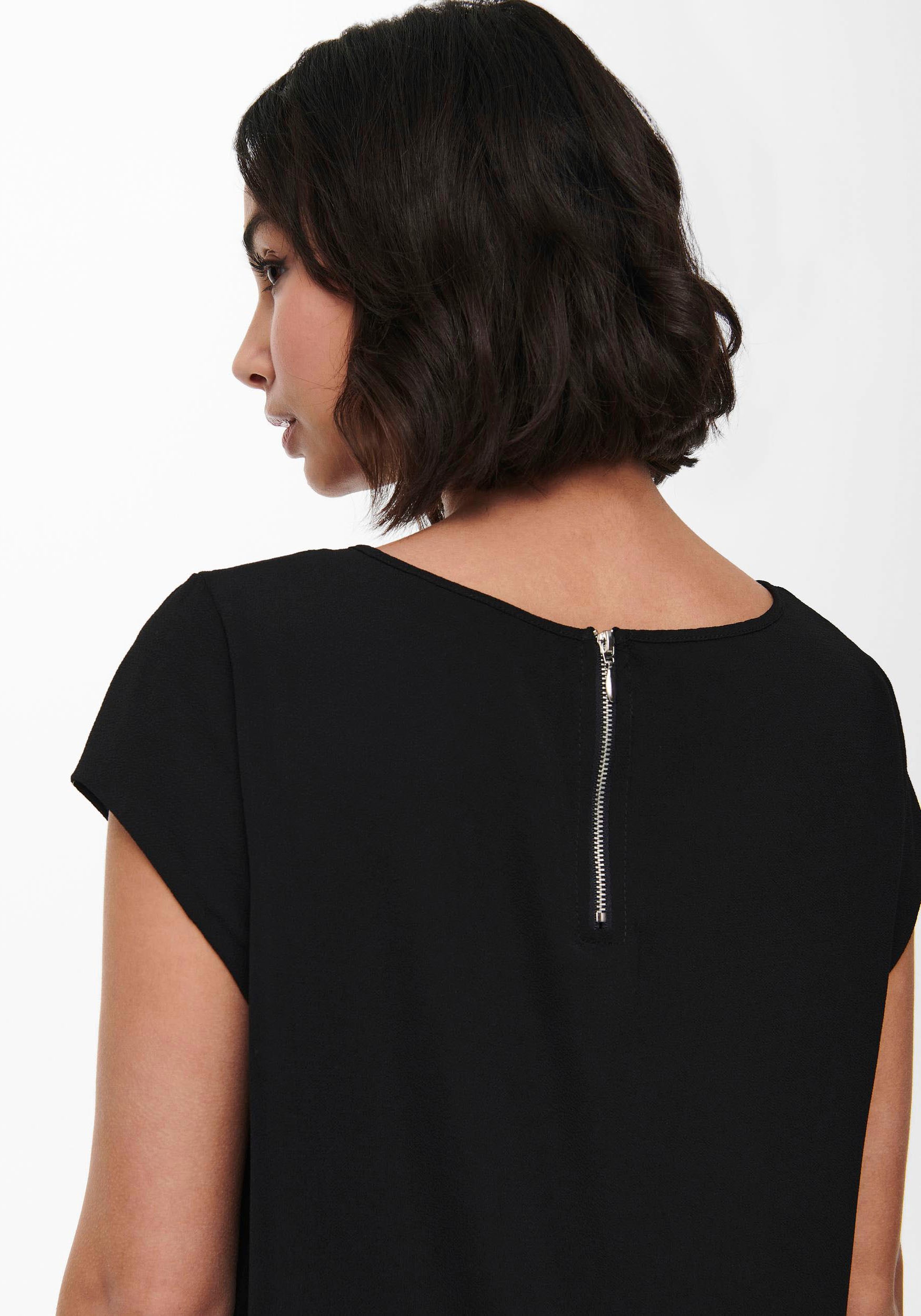 ONLY Kurzarmbluse »ONLVIC – feminines Blusenshirt in lockerer Form« regular fit, Web, Kunstfaser, Rundhals, unifarben