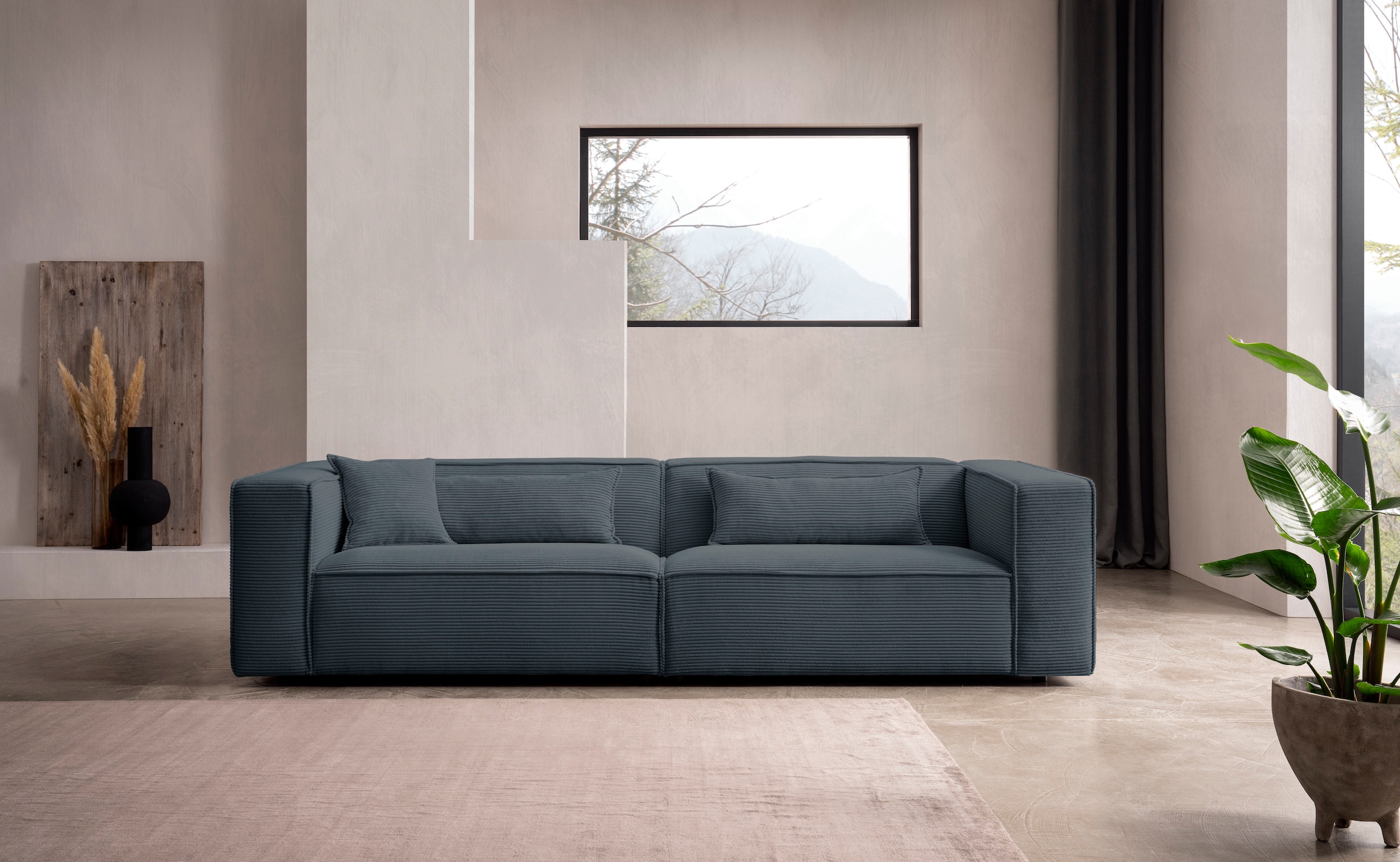 LeGer Home by Lena Gercke 3-Sitzer »PIARA, Couch mit Kedernaht, Sofa in Cord oder Leinenoptik«, schwarze Füße, bequemer Sitzkomfort