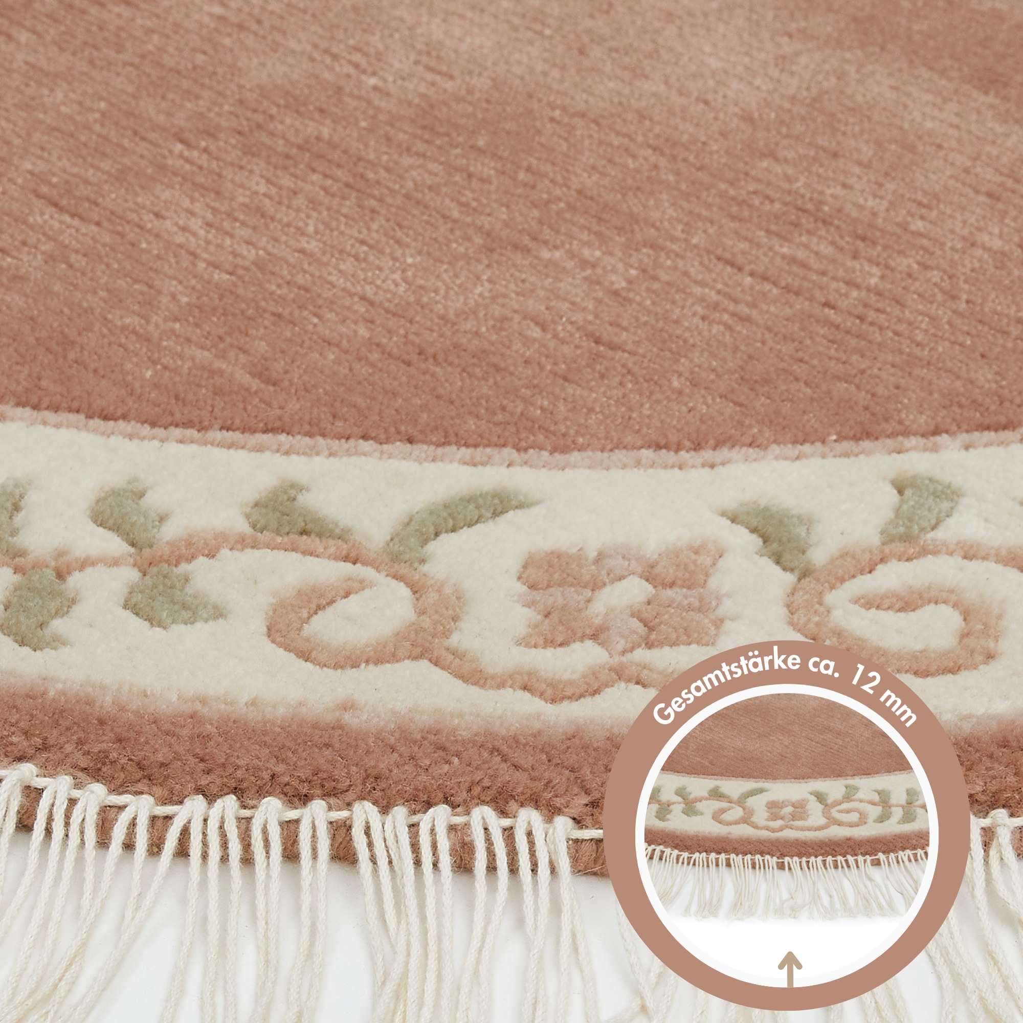 LUXOR living Wollteppich »Giza« rund 12 mm Höhe reine Wolle, handgeknüpft, mit Bordüre und Fransen, Orient-Teppich