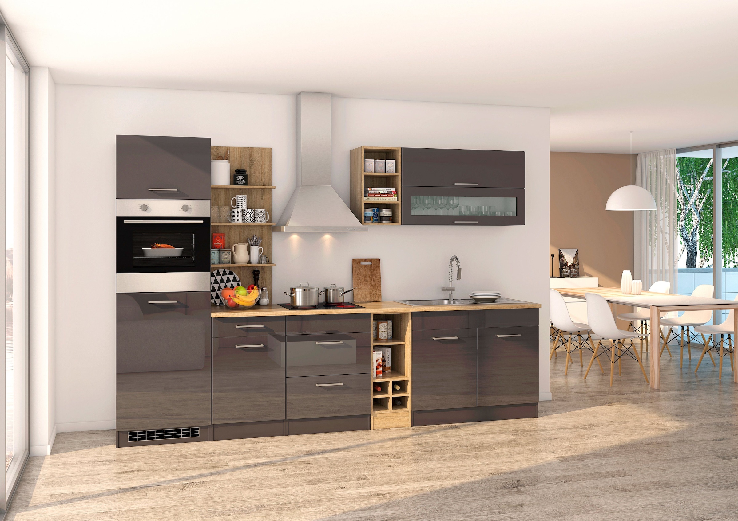 Küchenzeile »Mailand«, mit Elektrogeräten, Breite 300 cm
