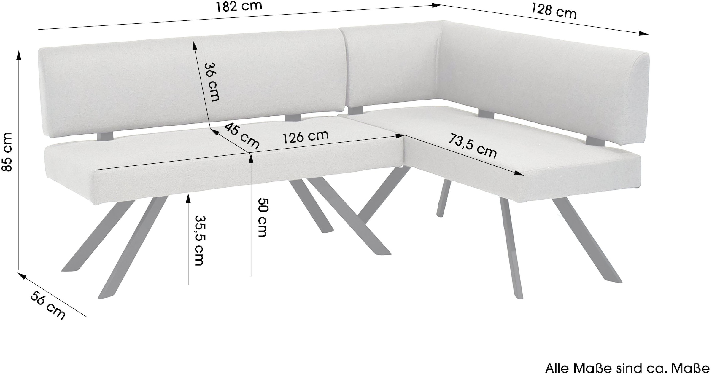 byLIVING Eckbank »TORONTO« Webstoff, bis 160 kg, Taschenfederkern, 4-Fußgestell, 3 Sitzplätze