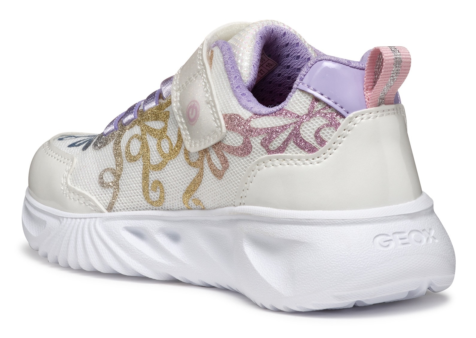 Geox Sneaker »J ASSISTER GIRL Blinkschuh«, Klettschuh mit bunt glitzerndem Schleifchen Muster und Blinkfunktion
