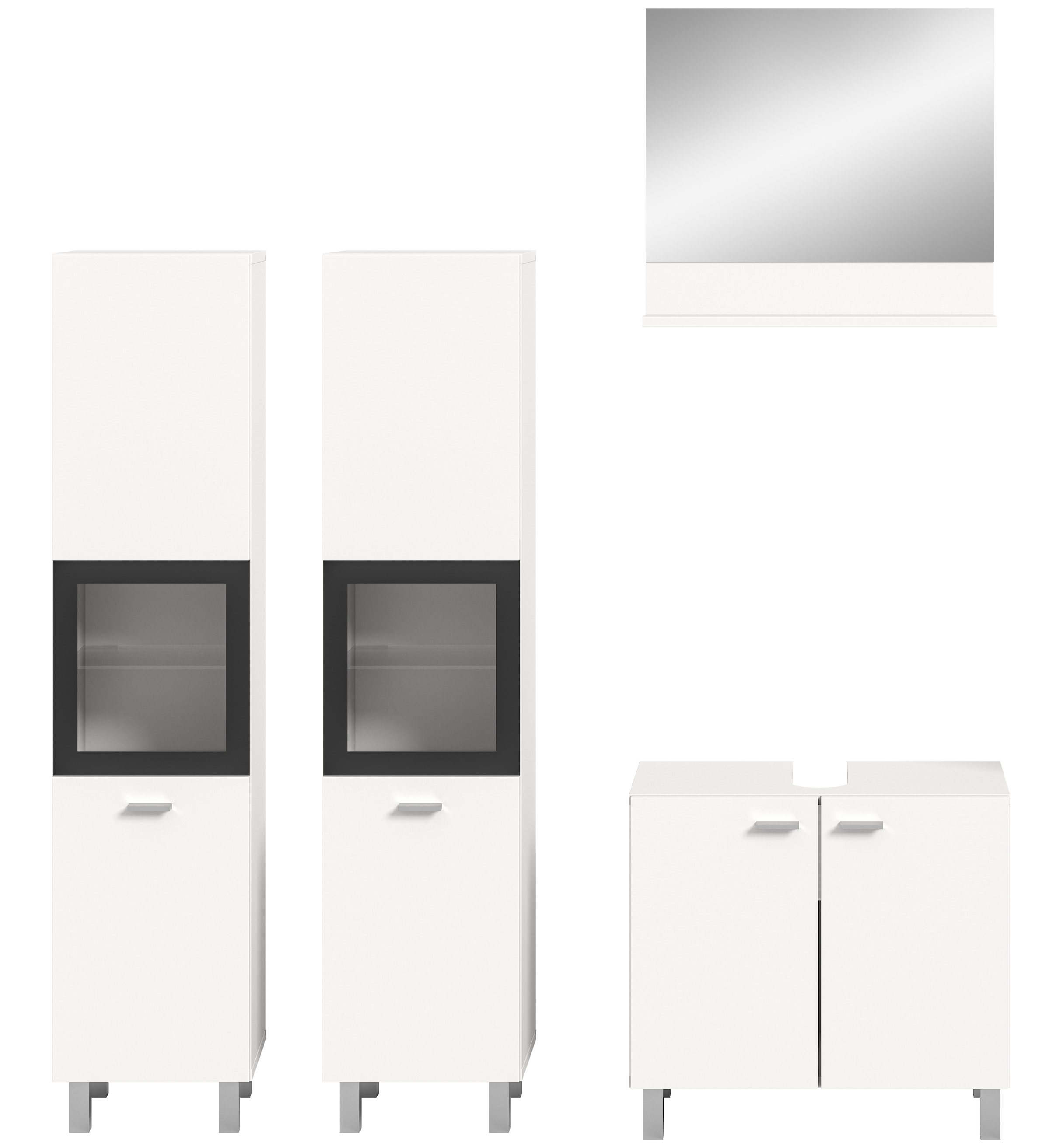 welltime Badmöbel-Set »Tampa, Breite 137cm, 4-teilig«, (4 St.), Waschbeckenunterschrank, Spiegel, Hochschrank