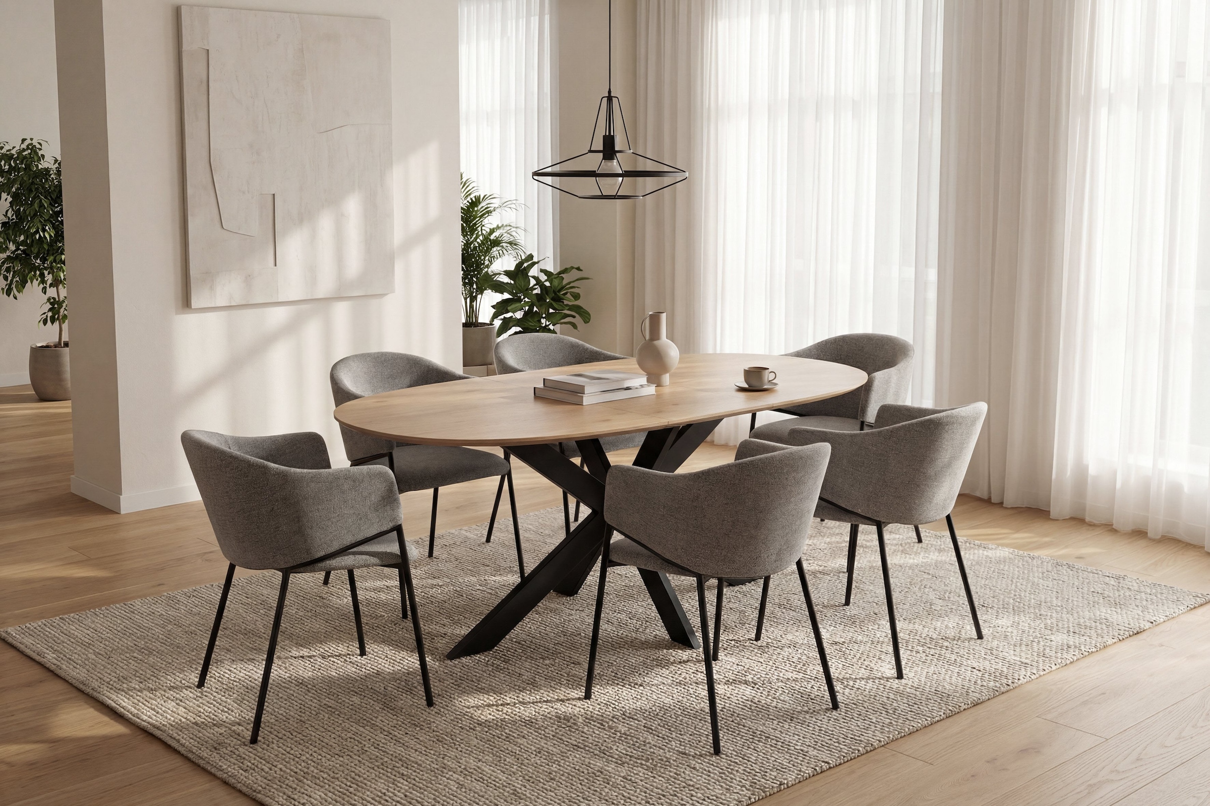 byLIVING Esstisch »NEVADA« Tischplatte Eiche natur, bis 100 kg, Säule (X-förmig), Mittelauszug