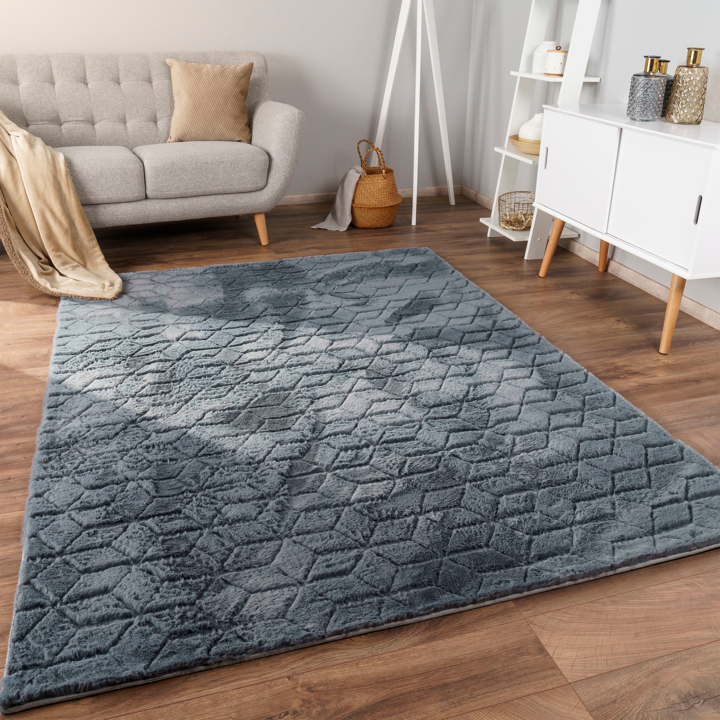 Paco Home Hochflor-Teppich »Arnheim 745«, rechteckig, 26 mm Höhe, Uni Farben, modernes geometrisches Design, besonders weich