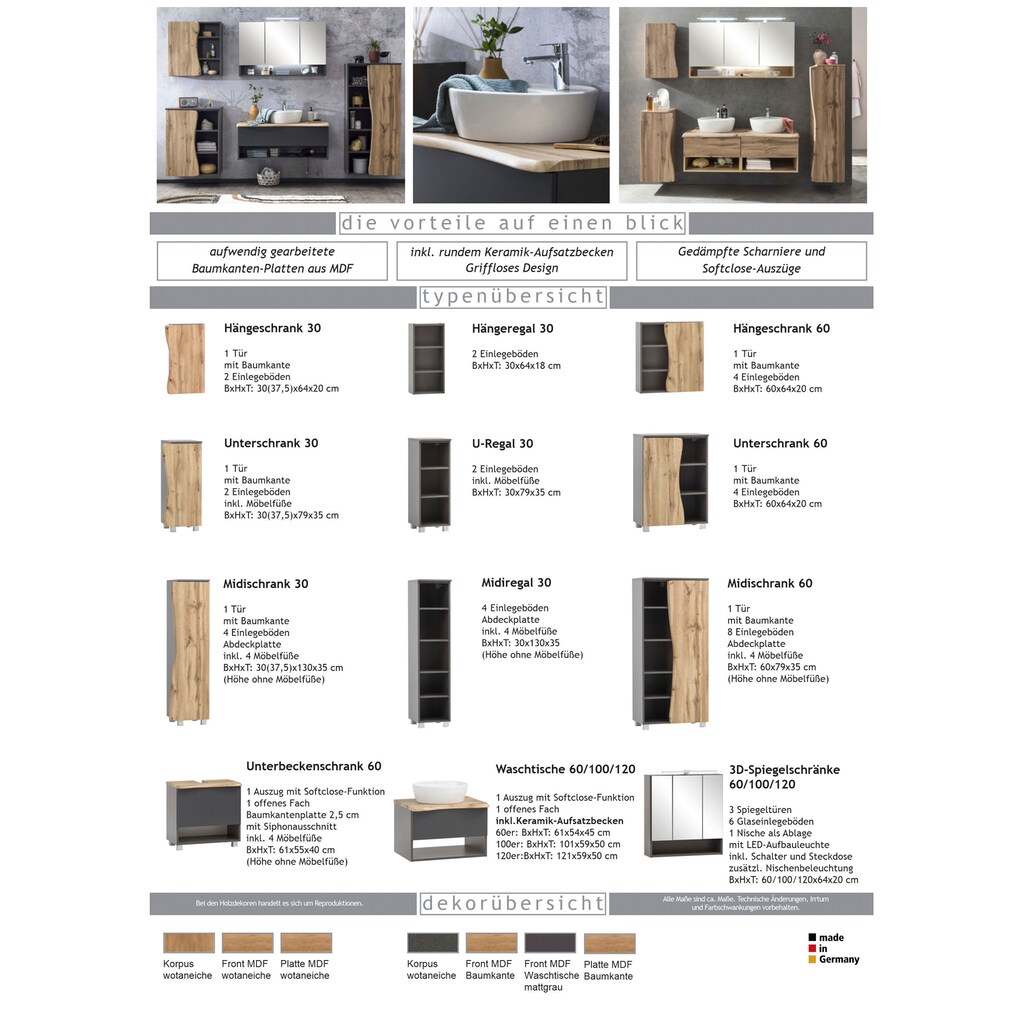 HELD MÖBEL Badmöbel-Set »Stubach«, (2 St., Spiegelschrank und Waschtisch)