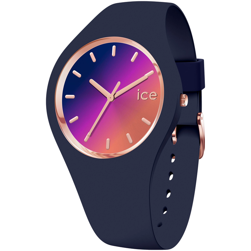 ICE-WATCH Quarzuhr »ICE sunset - S34 - 3H« Armbanduhr, Damenuhr, Silikonarmband, analog dunkelblau Bezaubernde Armbanduhr für Damen