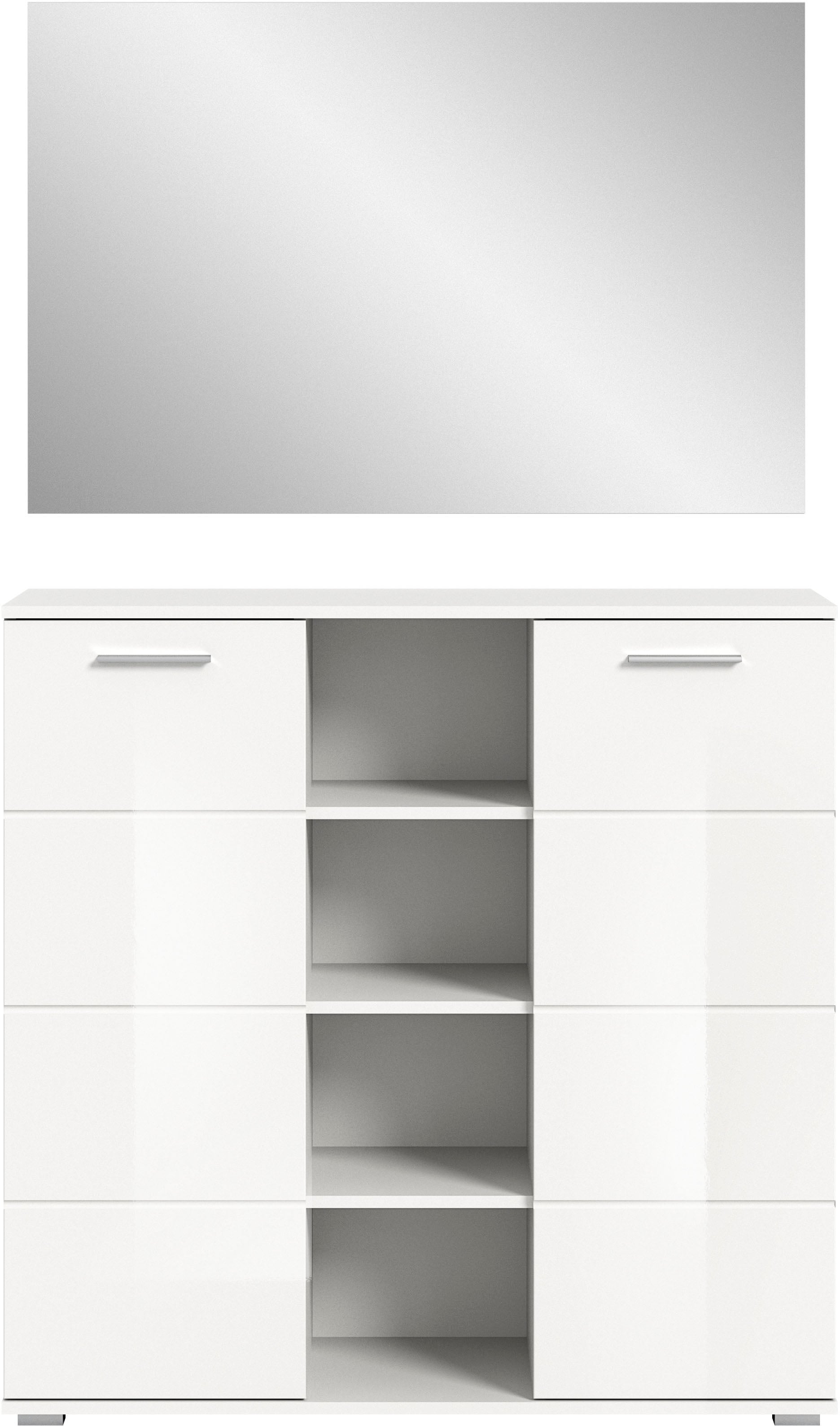 INOSIGN Garderoben-Set »Valge, Breite 110 cm, 2-tlg. Set, bestehend aus: Highboard und Spiegel«, (2 St.), Garderobenkombination, Dielen Set, Flur Set, Kombination