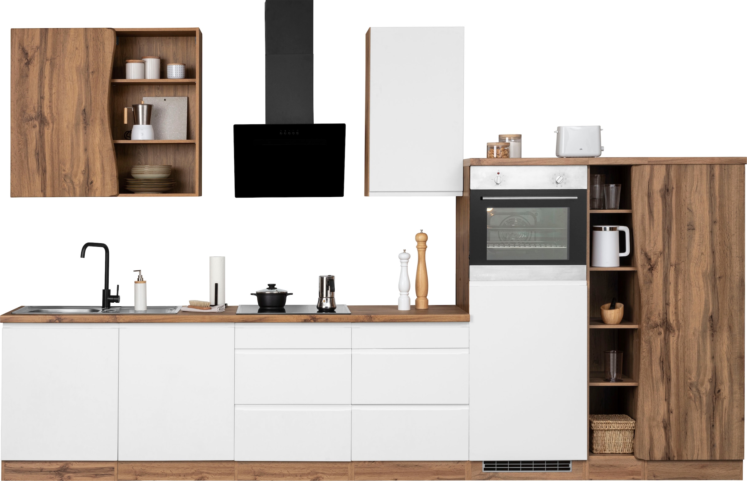 Küche online »Bruneck«, MÖBEL MDF-Fronten E-Geräte, hochwertige bestellen HELD ohne breit, 380cm