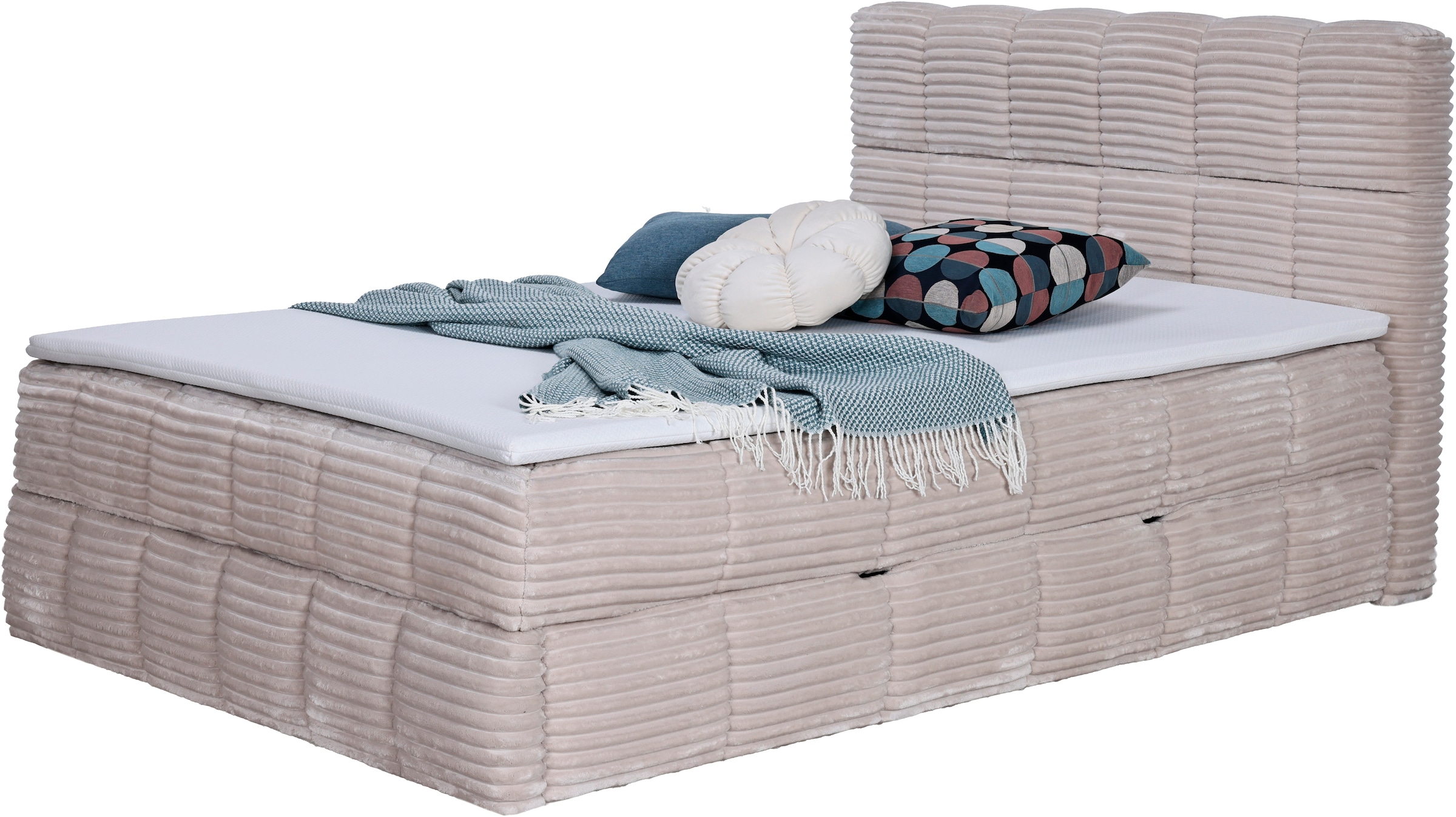 Home affaire Boxbett »SORTELHA, Polsterbett mit Bettkasten und Taschenfederkernmatratze H3« inkl. PU-Schaumtopper, Cord-Bezug, 140x200 & 180x200cm