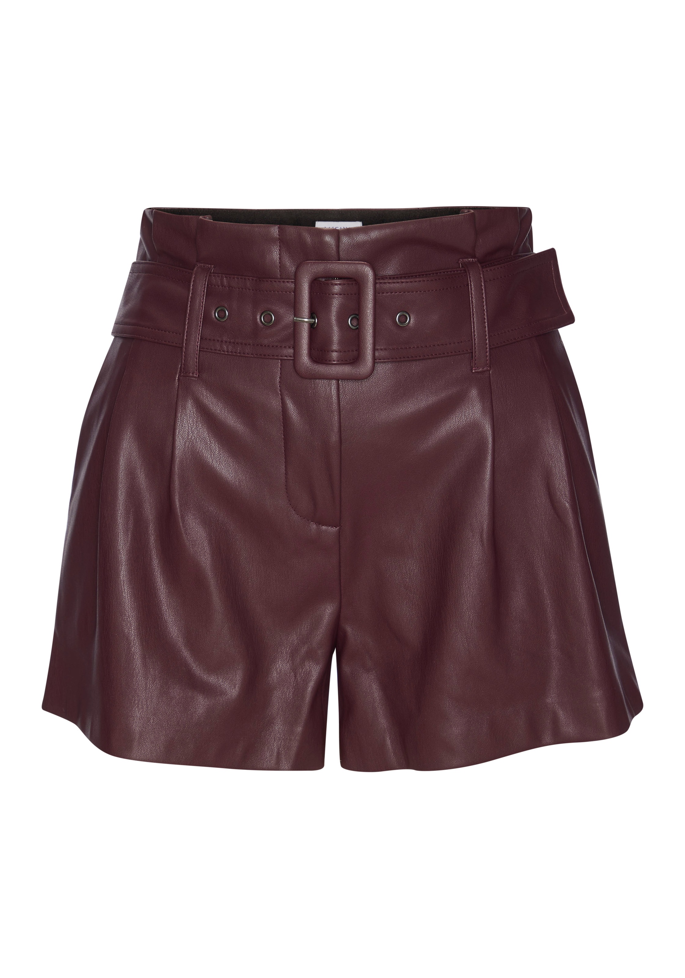 LASCANA Shorts aus Lederimitat, Kunstleder Shorts, elegant, modisch bordeaux 38 - N-Gr N-Gr 38 Modische Falten am Bund