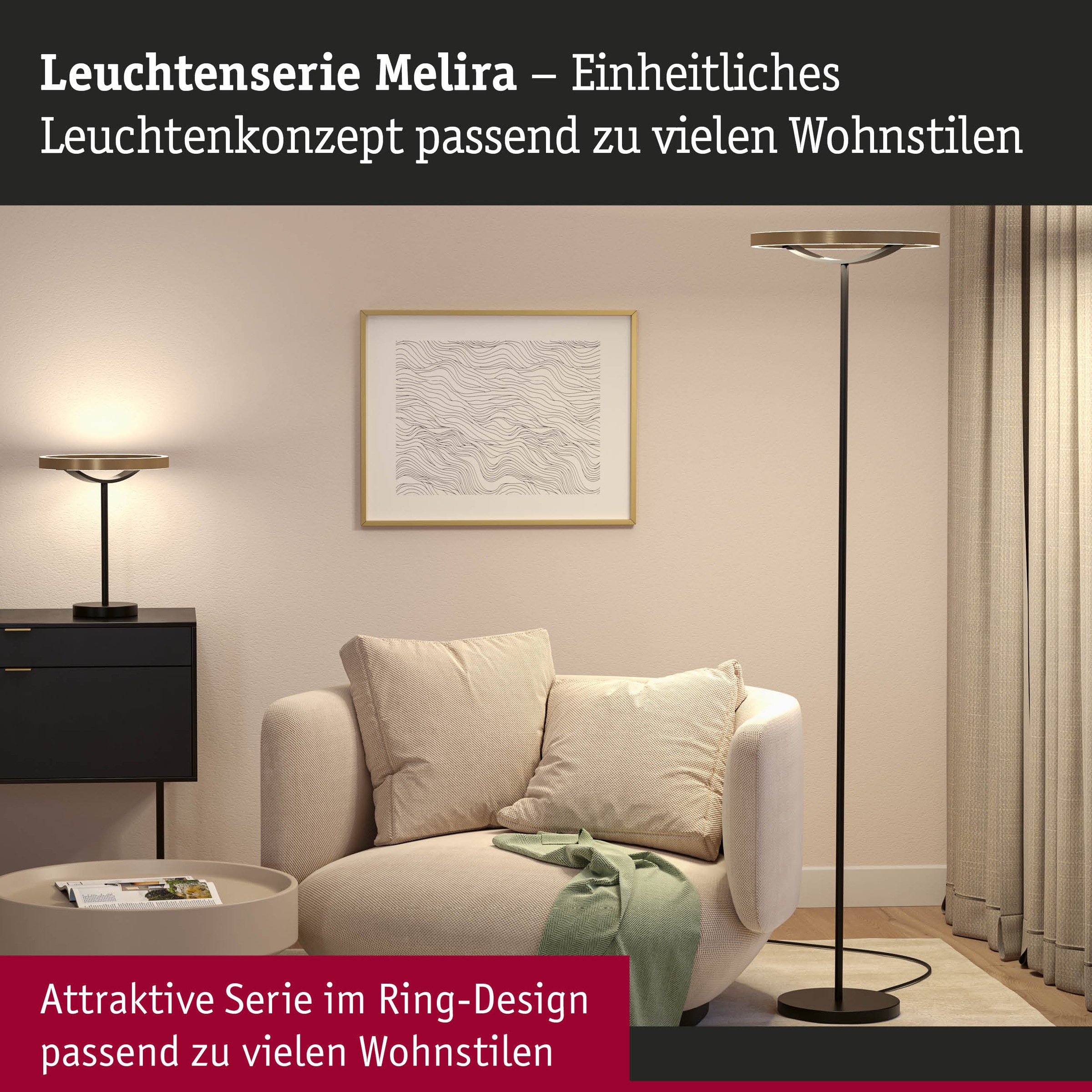 Paulmann LED Stehlampe »Melira LED 17,5W Gold /Schwarz 230V Metall« LED-Modul 1 Stk. 3-Step-Dim