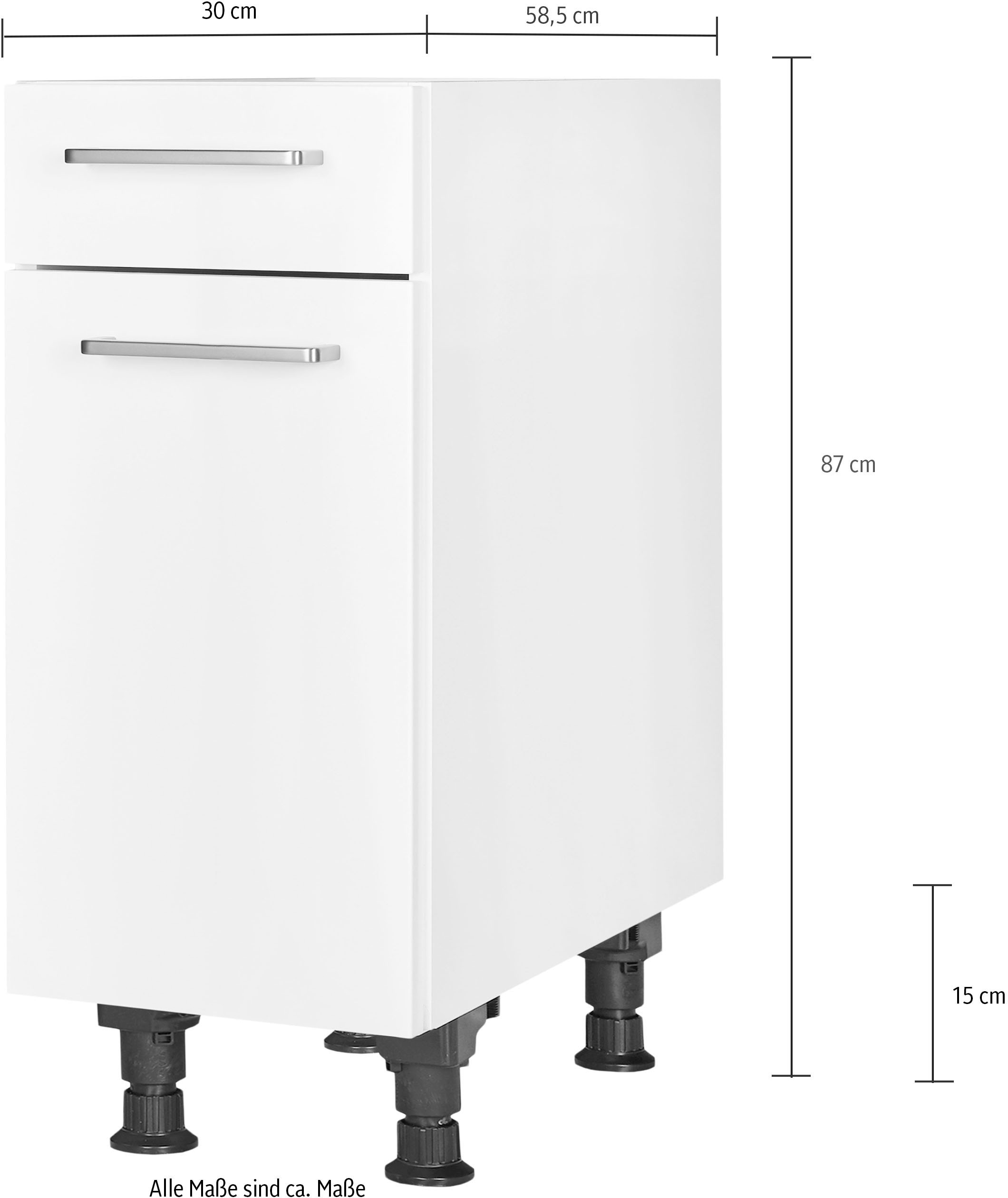 nobilia® Unterschrank »"Touch", Ausrichtung wählbar, vormontiert, in den Breiten 30, 45 und« 60 cm Breite, mit höhenverstellbaren Sockelfüßen, vormontiert