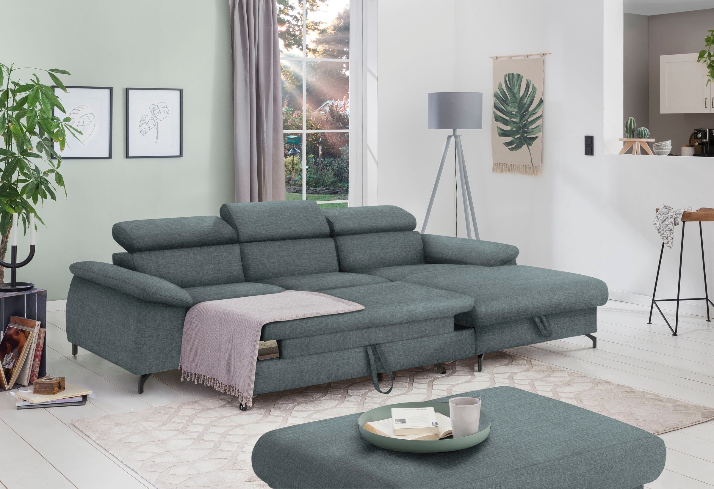 COTTA Polstergarnitur »Komaris L-Form«, (Set), Set bestehend aus: Ecksofa mit Kopfteilverstellung & Hocker
