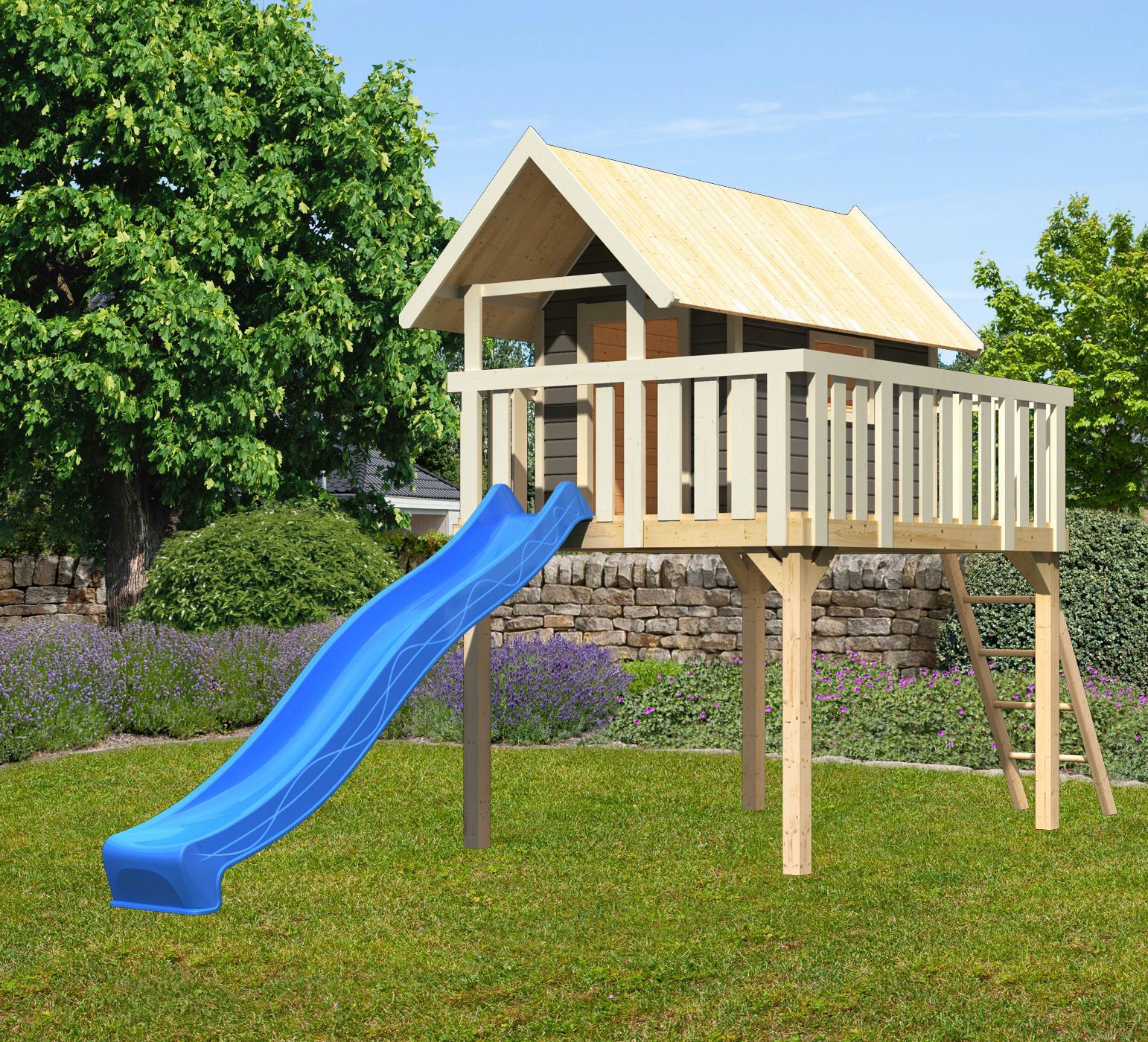 AKUBI Spielturm »Fidel« BxTxH: 198x243x330 cm, mit Rutsche in blau terragrau