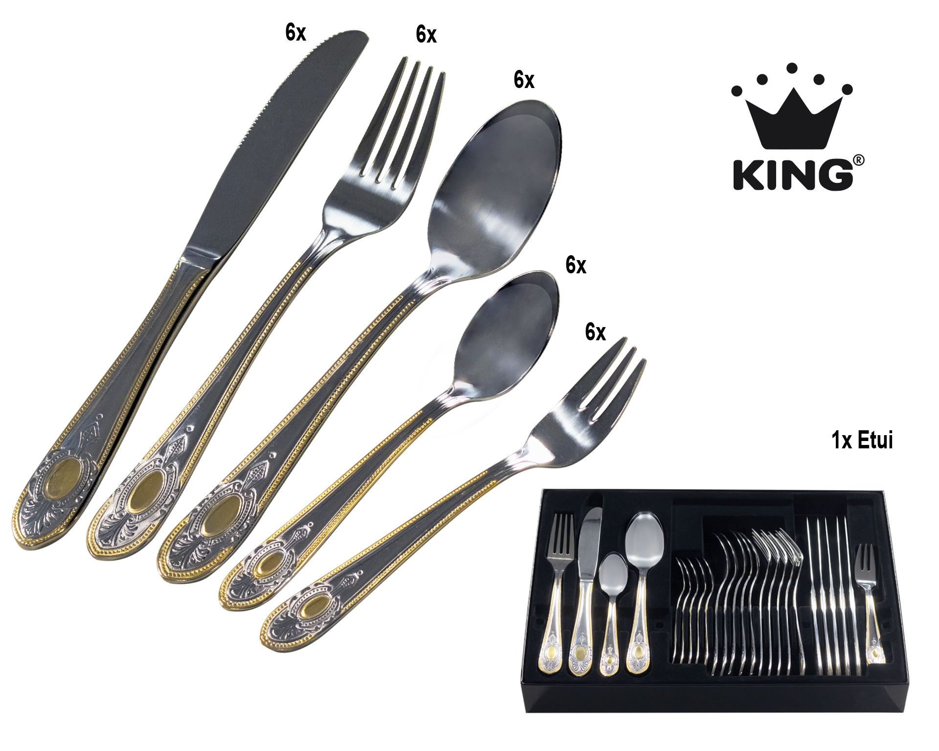 KING Besteck-Set »»VIERAILLA GOLD«« mit Dekor in Gold-Optik, inkl. Etui günstig online kaufen