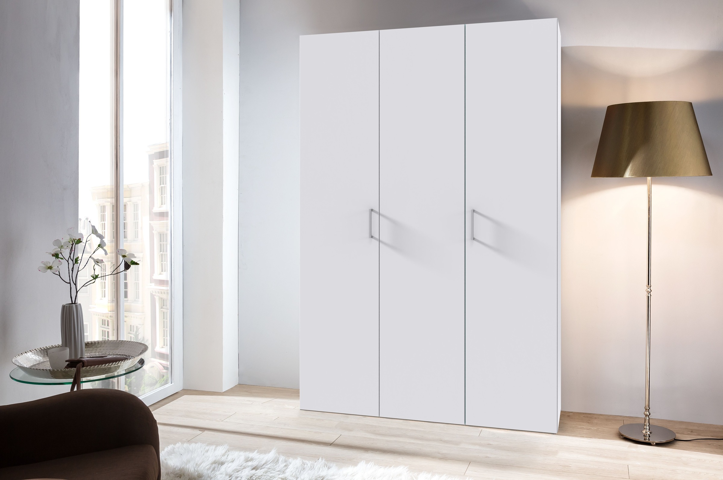 Wimex Kleiderschrank »Mugano, in 5 Breiten und 2 Höhen, Made in Germany«, (in Basic oder Premium Ausstattung mit 2 weiteren Einlegeböden), mit langen Griffstangen aus Metall, wahlweise mit oder ohne Spiegel