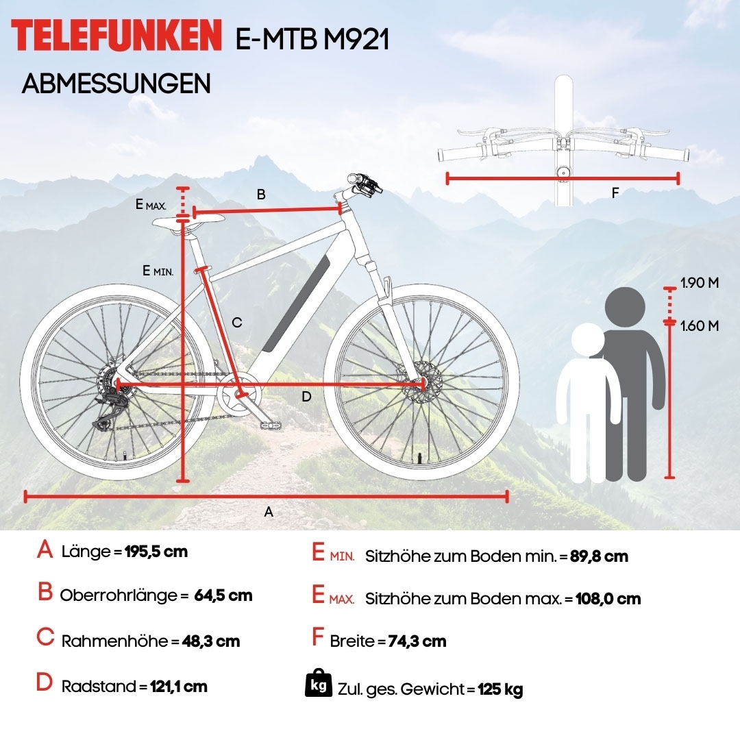Telefunken E-Bike »Aufsteiger M921«, 7 Gang, Shimano, Heckmotor 250 W, (29 Zoll, Scheibenbremsen), Pedelec, Elektrofahrrad für Damen u. Herren, MTB
