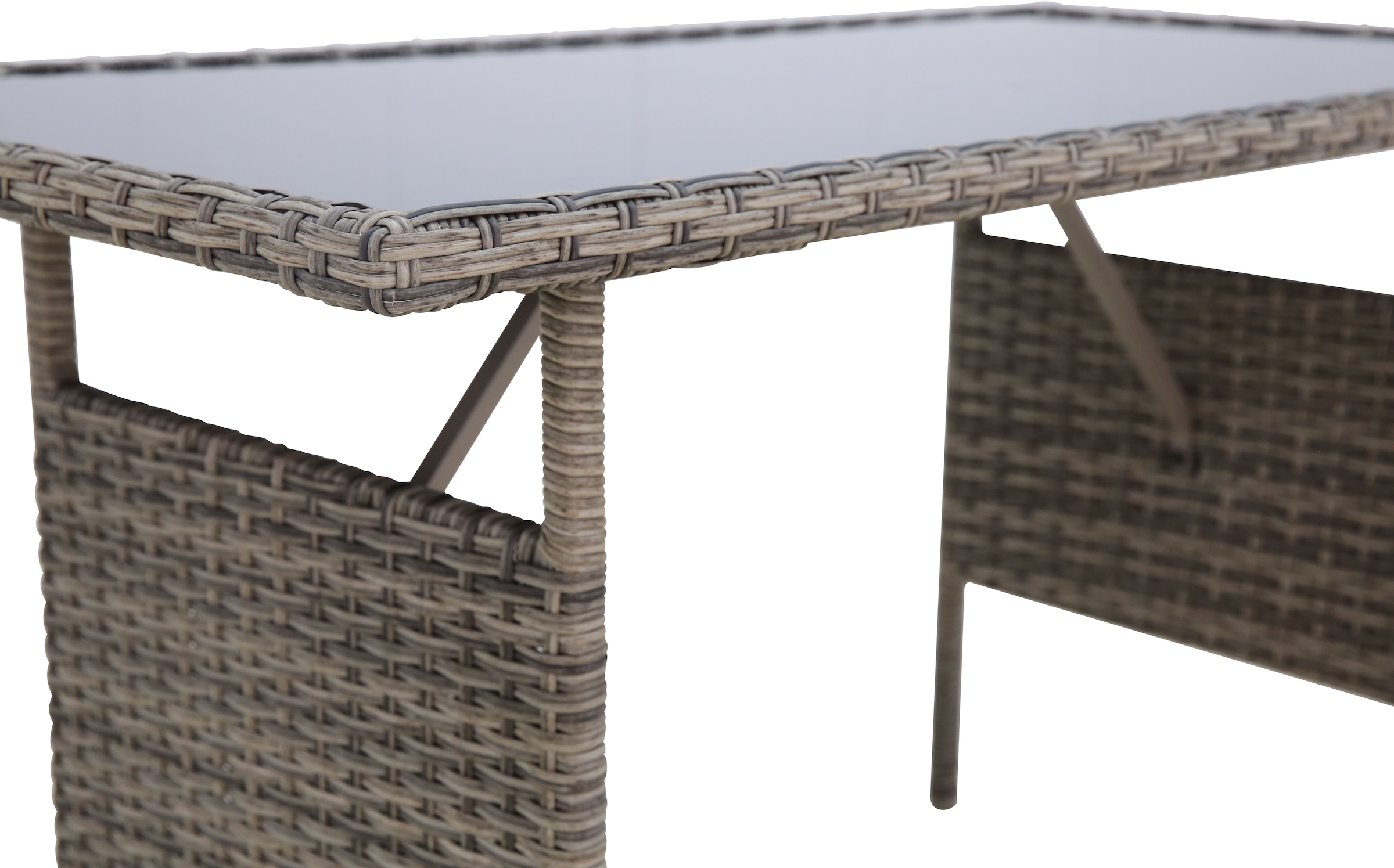 KONIFERA Gartenlounge-Set »Balkonset »Ronda««, (Set, 7 tlg., 1x2er Sofa, 2 Sessel, Tisch 56x110x65 cm, inkl. Auflagen), Stahl/Polyrattan