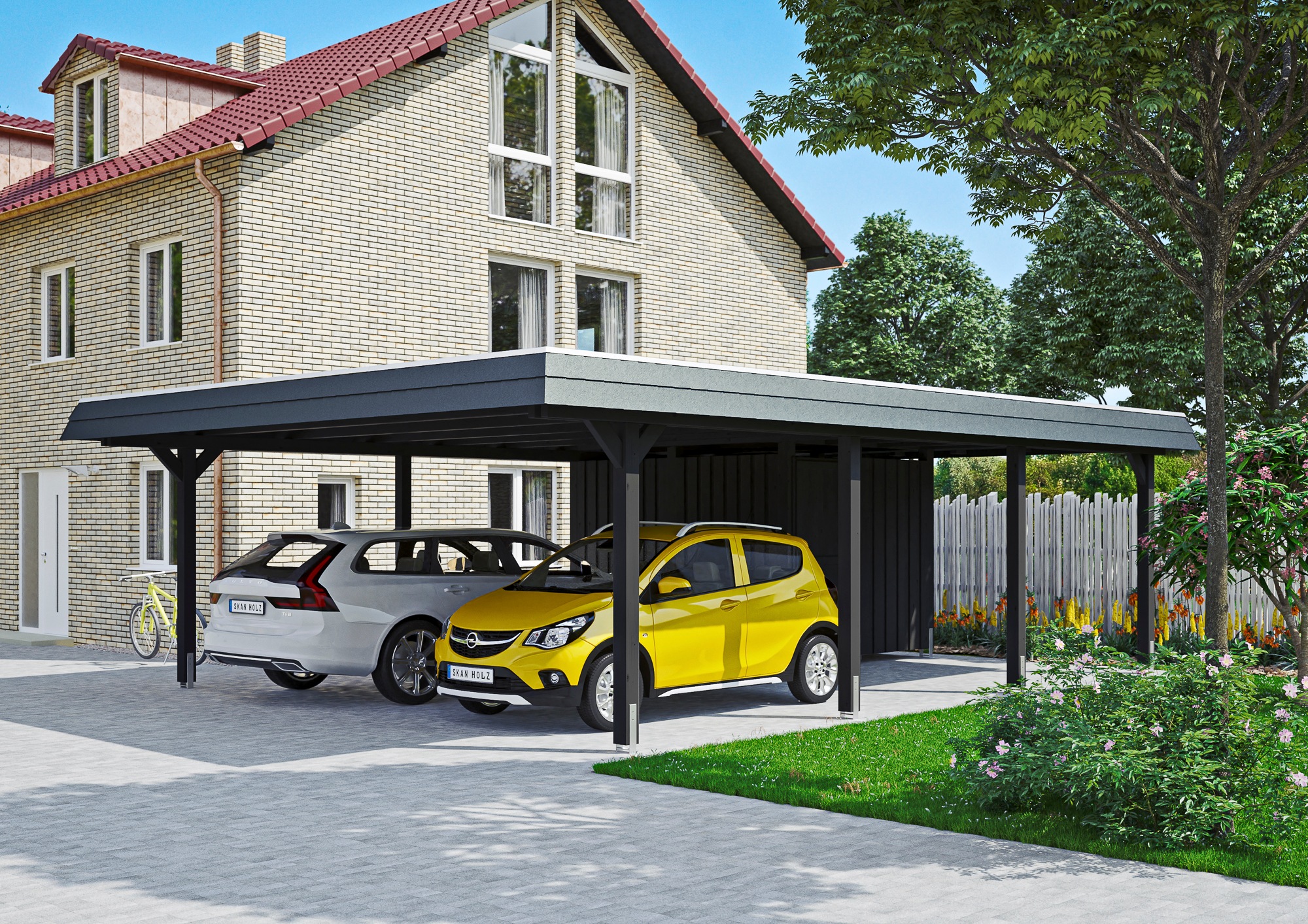 Skanholz Doppelcarport »Wendland«, Holz, 550 cm, Anthrazit, schwarze Blende