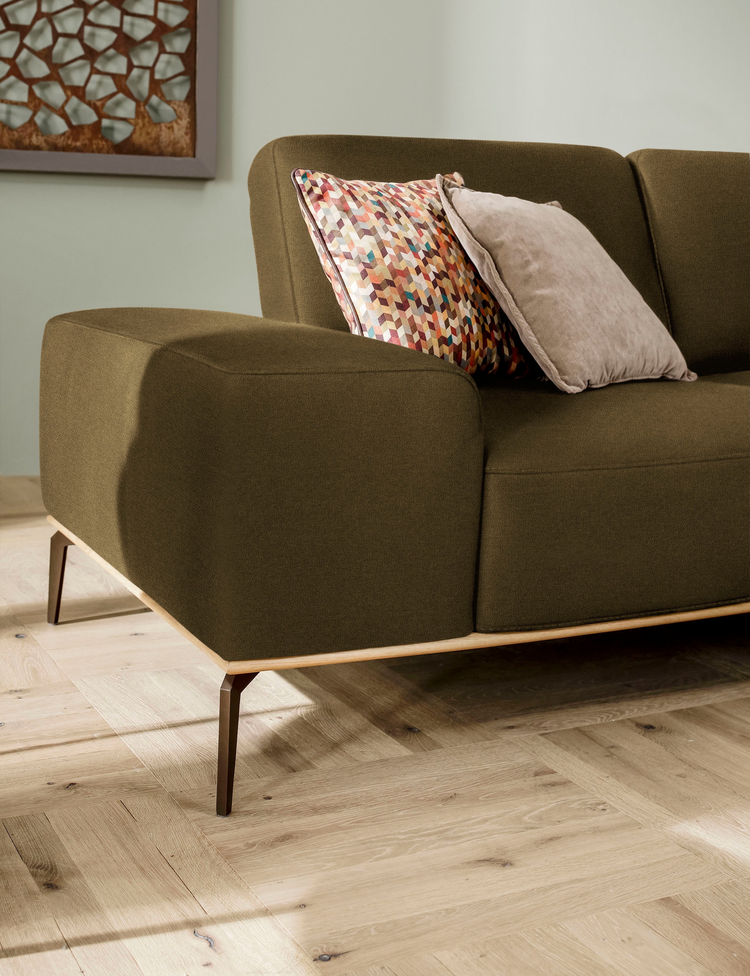 W.SCHILLIG Ecksofa »run, Designsofa mit tollem Sitzkomfort, L-Form«, mit Holzsockel, Füße in Bronze pulverbeschichtet, Breite 299 cm