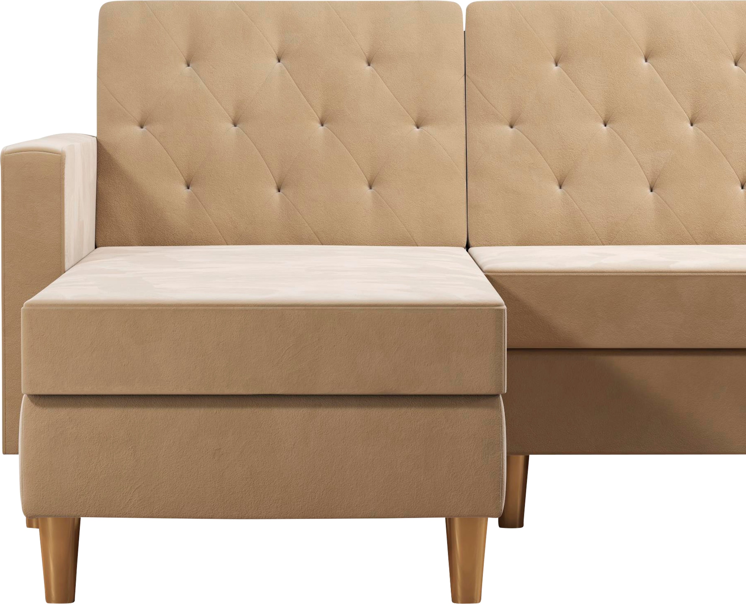 Cosmo Living Ecksofa »Liberty«, mit Schlafffunktion, Recamiere mit Stauraum beidseitig montierbar