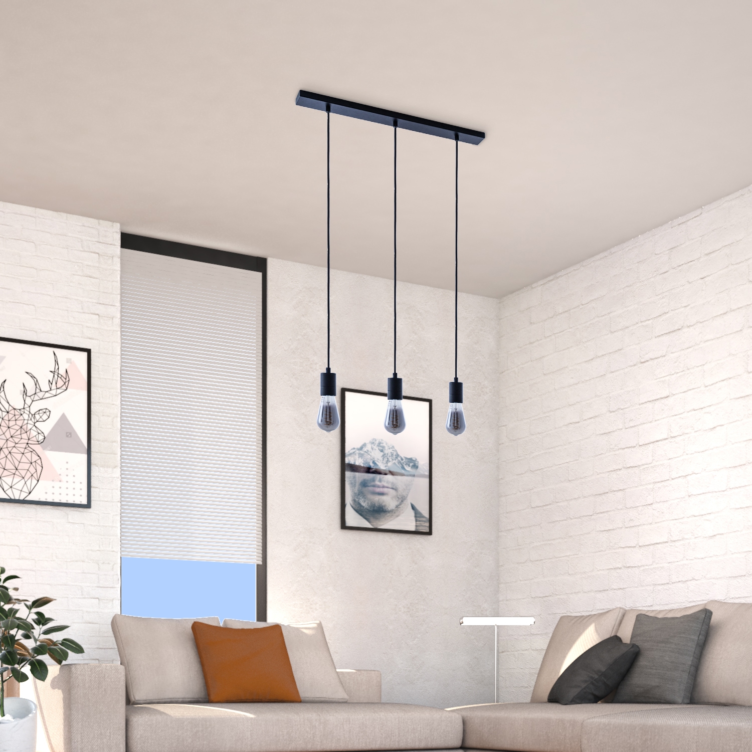 Paco Home Pendelleuchte »HUGO SQ S«, 3 flammig, Leuchtmittel E27 | ohne Leuchtmittel, Stabile Lampenaufhängung E27 1,5m Textilkabel 3 Flammig 60cm Breit