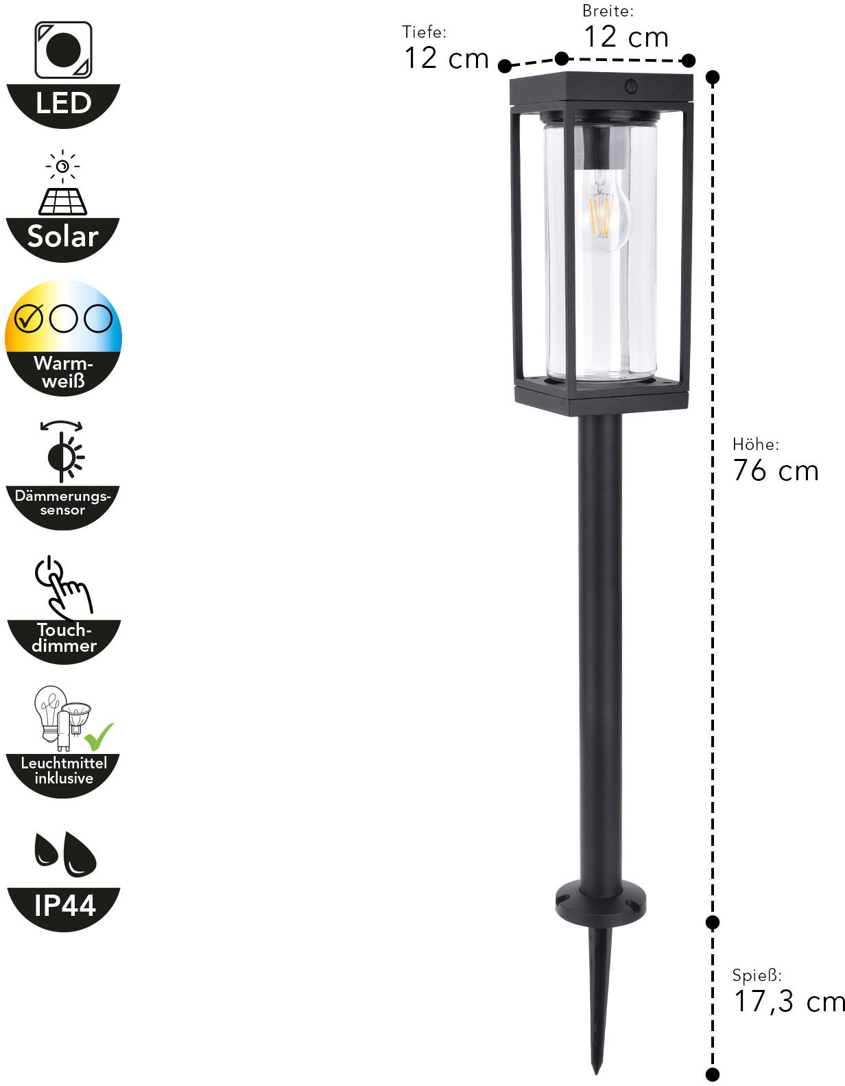 LUTEC LED Solarleuchte »FLAIR«, Leuchtmittel E27 | Leuchtmittel wechselbar