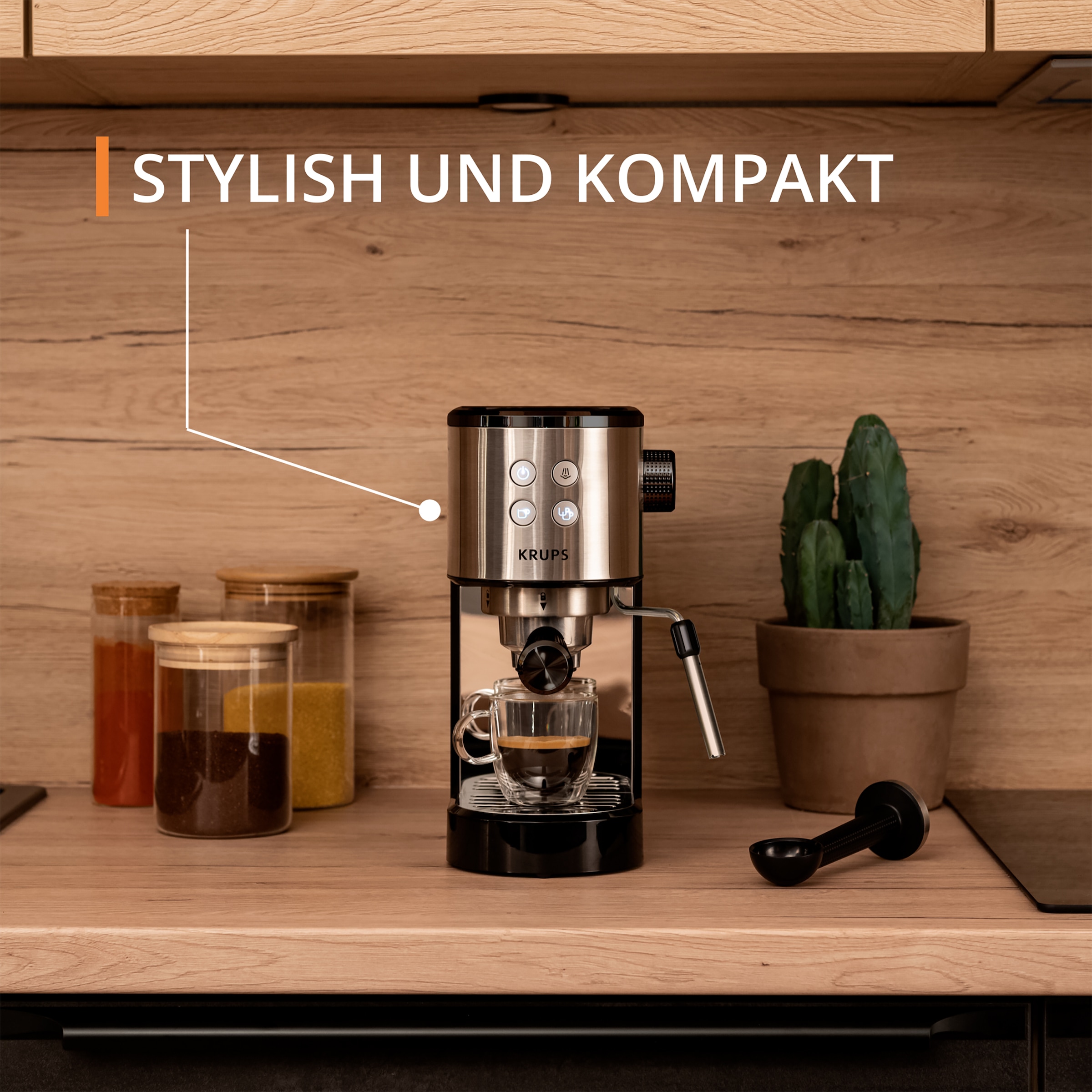 Krups Espressomaschine »XP4418 Virtuoso Essential, Siebträger«, Edelstahl-Applikationen, schlankes kompaktes Design, 2 Filtereinsätze