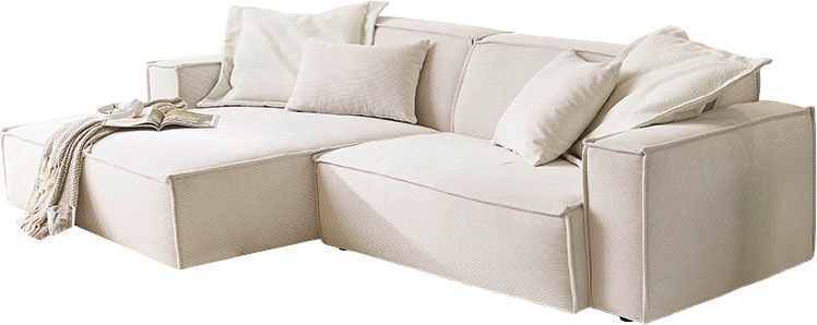 3C Candy Ecksofa »Matteo in elegant, kubischer Formensprache, bequem, L-Form«, mit auffälliger Kedernaht, Feincord-Bezug, Lounge-Charakter