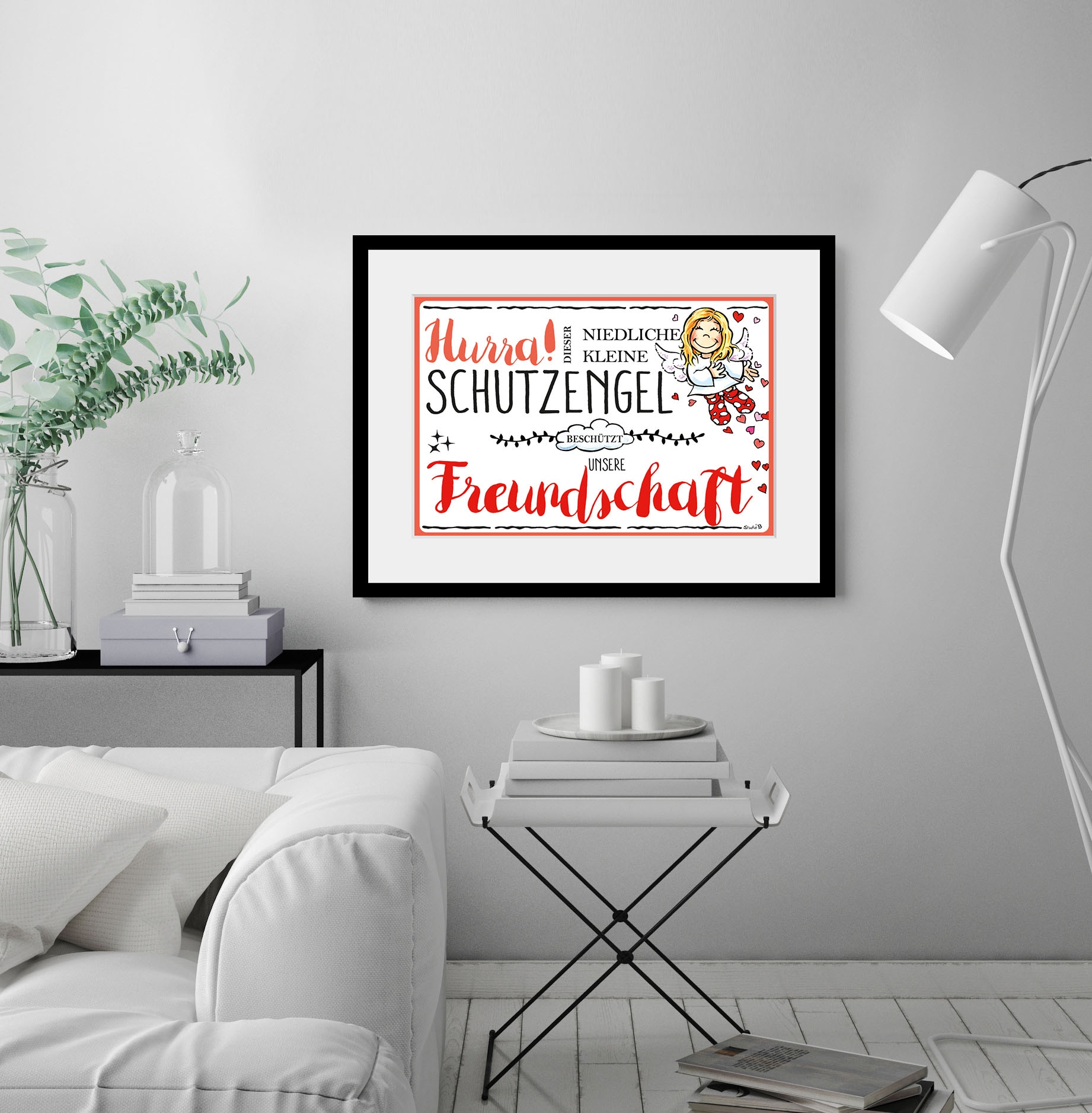 queence Bild »Schutzengel Freundschaft«, Engel-Himmel-Stern-Sterne-Schriftzug-Sprüche & Texte-Liebessprüche-Blumen, (1 St.), HD Premium Poster-Druck inkl. Holzrahmen