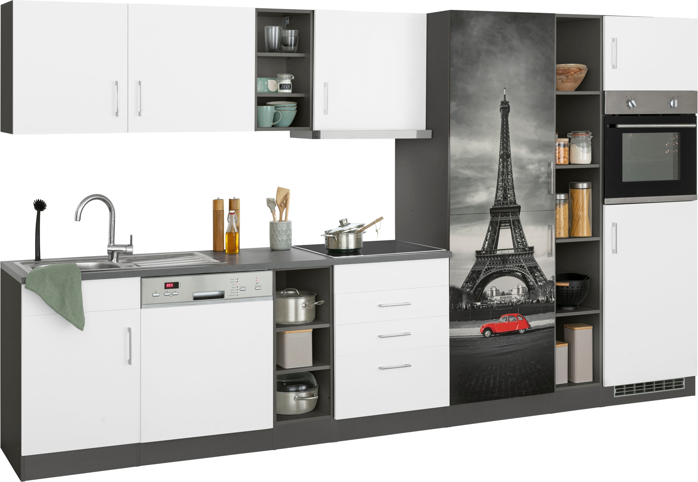 HELD MÖBEL Küchenzeile »Paris«, mit E-Geräten, Breite 350 cm, wahlweise mit Induktionskochfeld