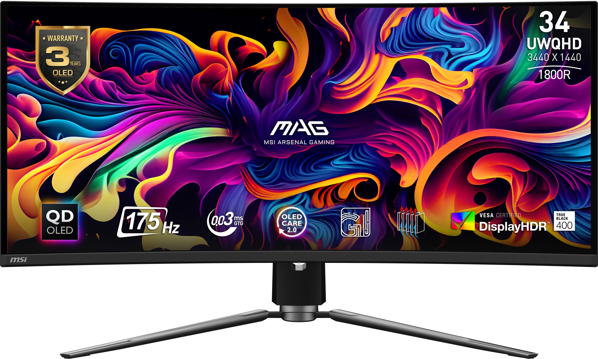 MSI Curved-Gaming-Monitor »MAG 341CQP QD-OLED«, 87 cm/34 Zoll, 3440 x 1440 px, UWQHD, 0,03 ms Reaktionszeit, 175 Hz