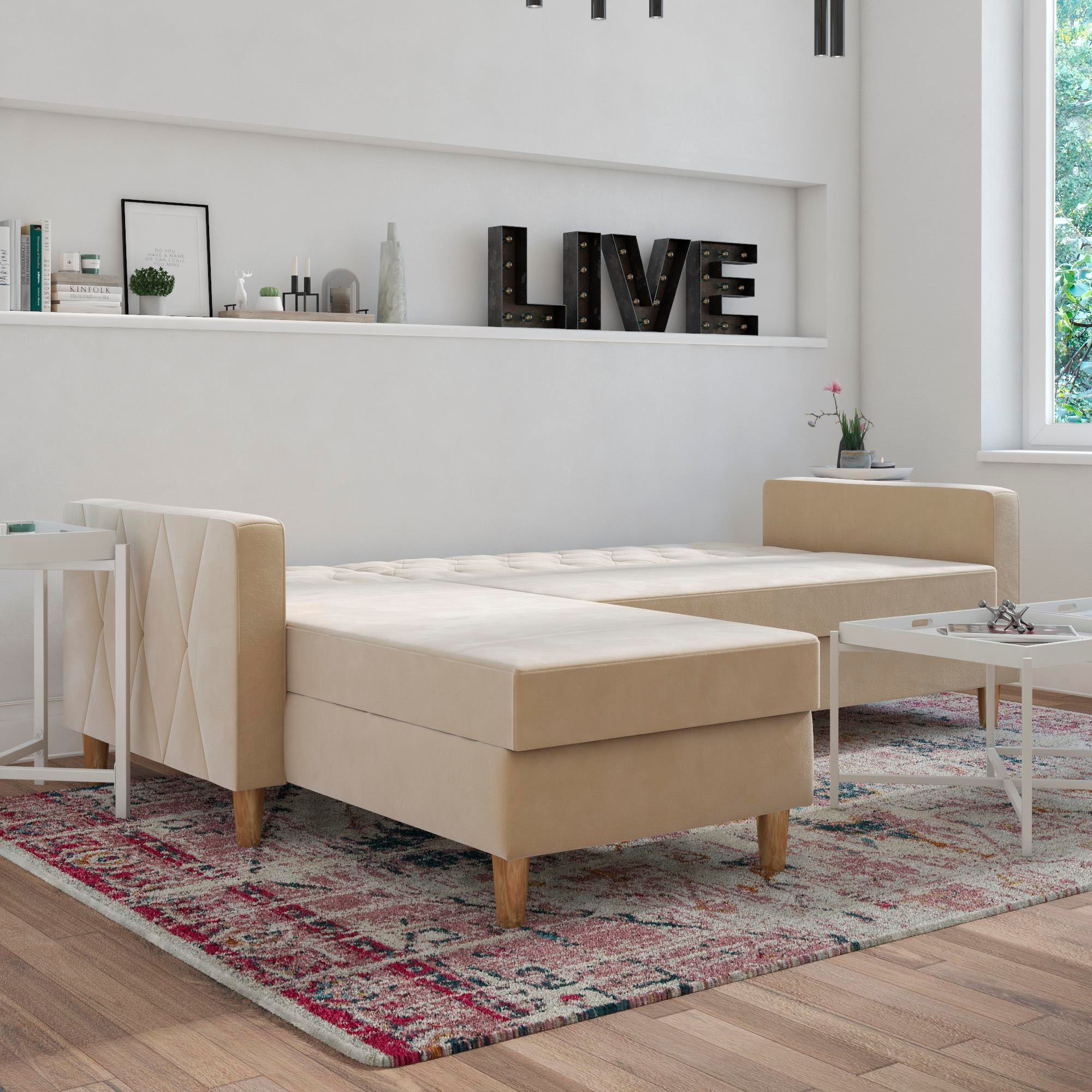 Cosmo Living Ecksofa »Liberty«, mit Schlafffunktion, Recamiere mit Stauraum beidseitig montierbar