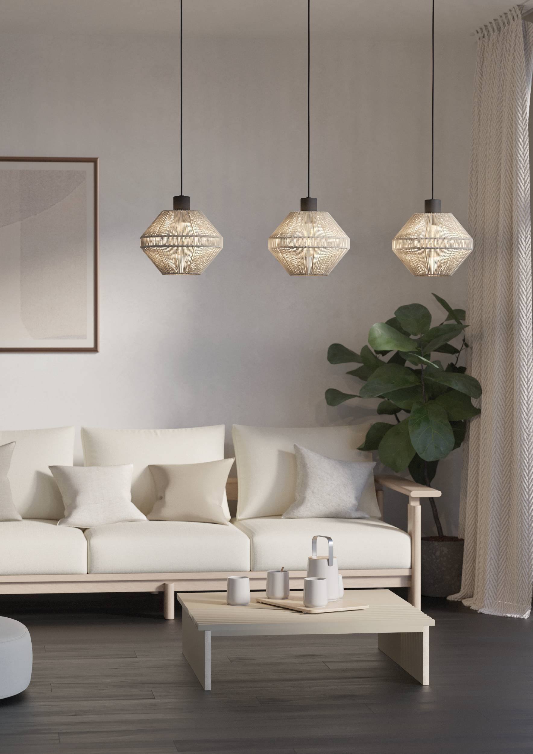 EGLO Hängeleuchte »Midsumer Hängelampe, Esszimmerlampe japanisch, Metall und Textil, E27« E27 1 Stk. Hängeleuchte - L92 x B22 x H110 cm - schwarz - 3X40W exkl.