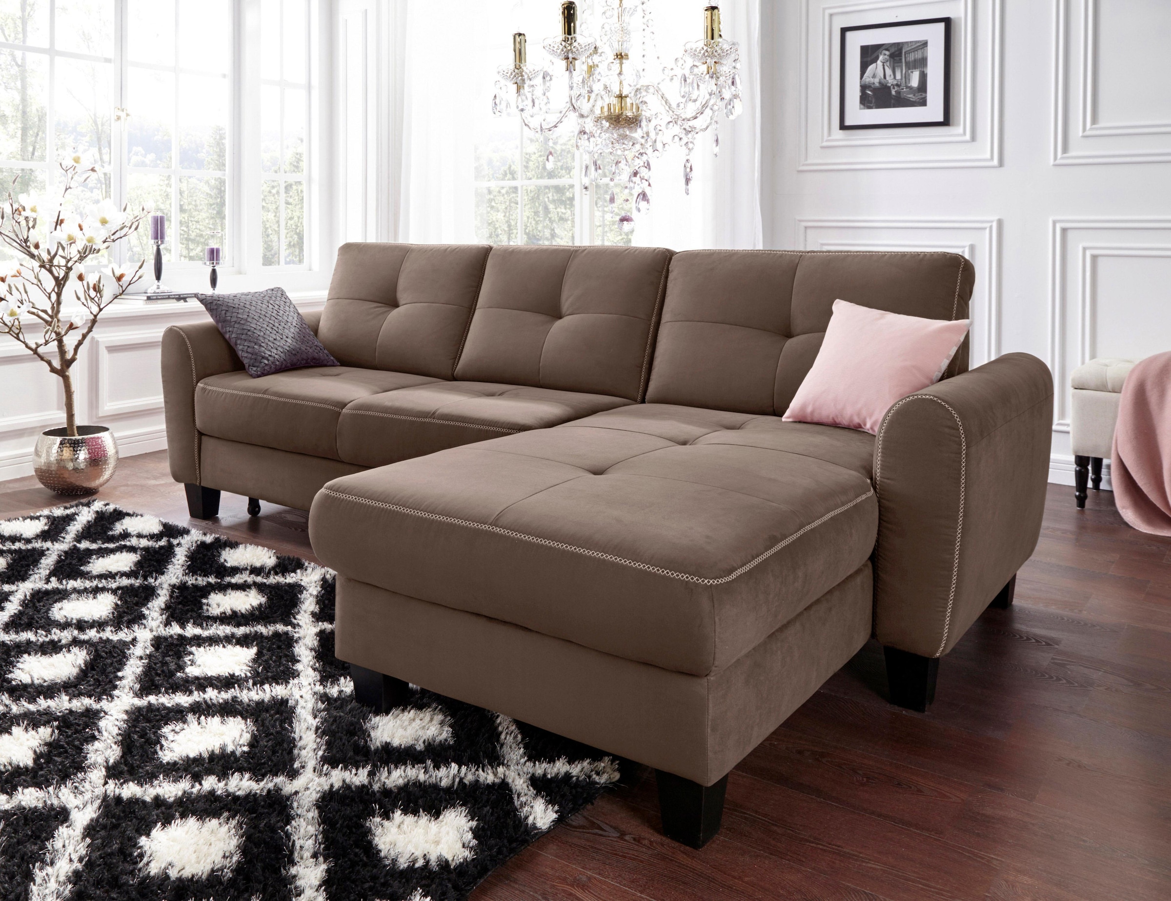 sit&more Ecksofa »Varese L-Form« mit Federkern, wahlweise mit Bettfunktion und Stauraum