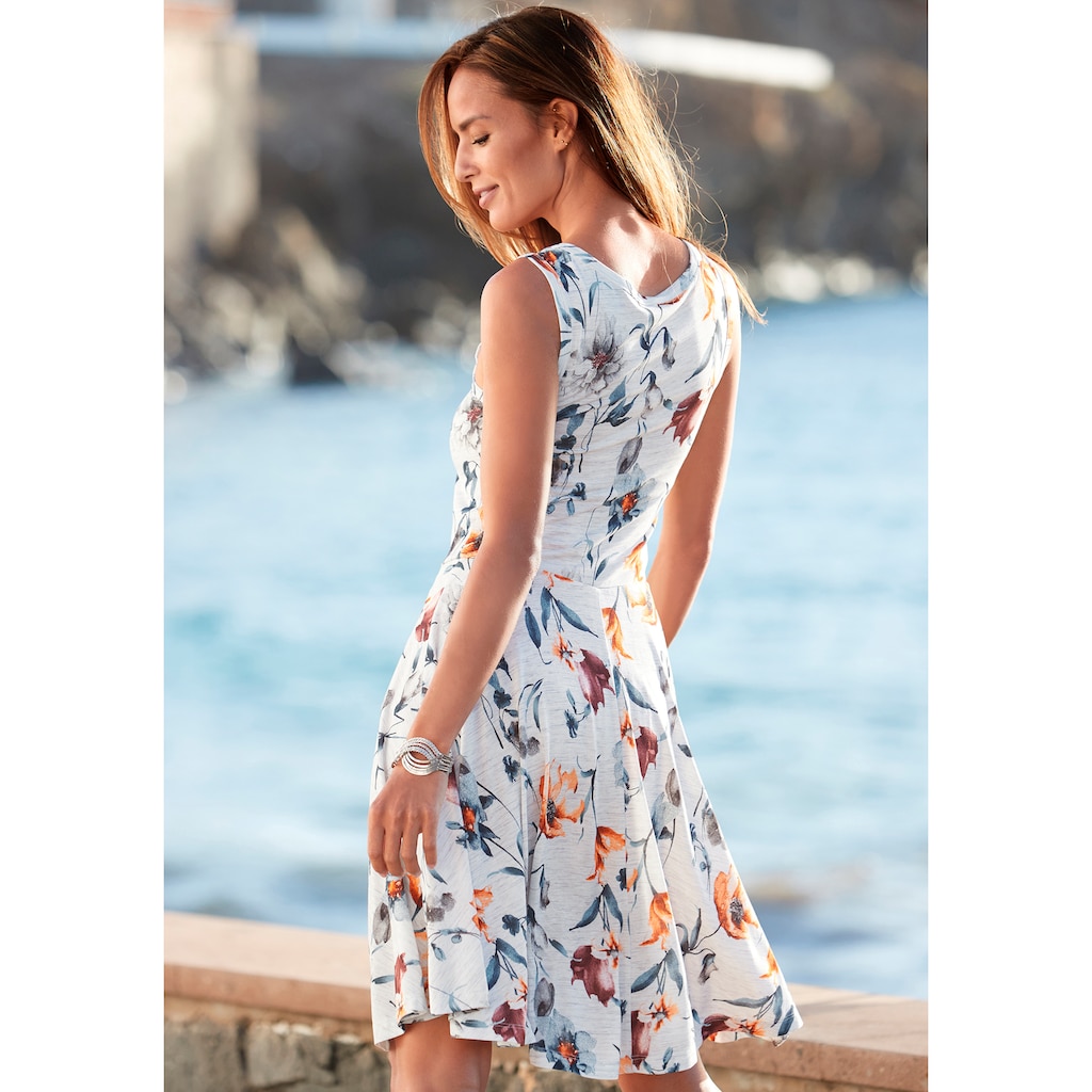 Vivance Jerseykleid, mit Blumendruck und schwingendem Rock, Sommerkleid, Strandkleid