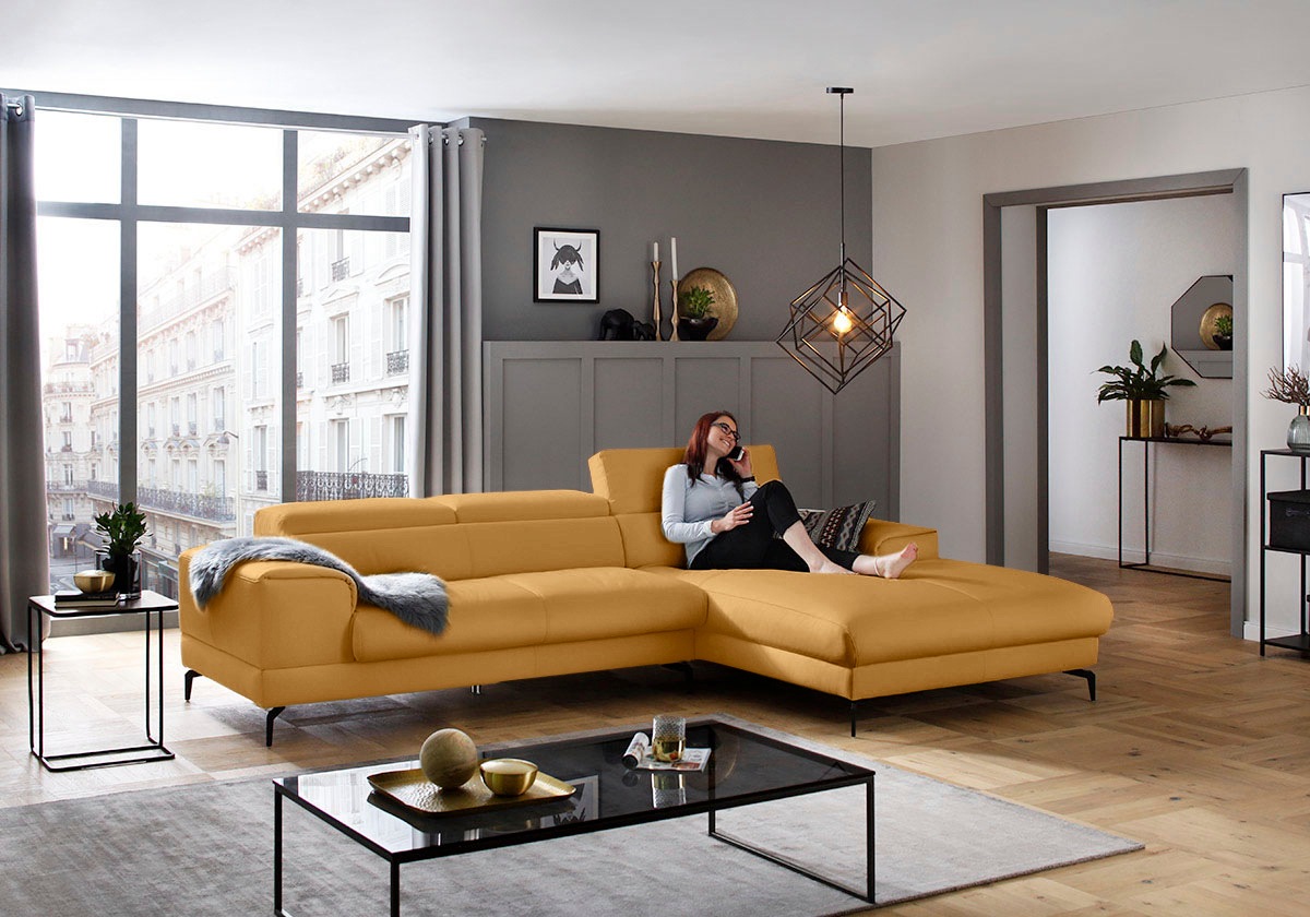 W.SCHILLIG Ecksofa »piedroo, Designsofa mit tollem Sitzkomfort, L-Form«, Kopfteilverstellung, wahlweise mit Sitztiefenverstellung, Breite 303cm