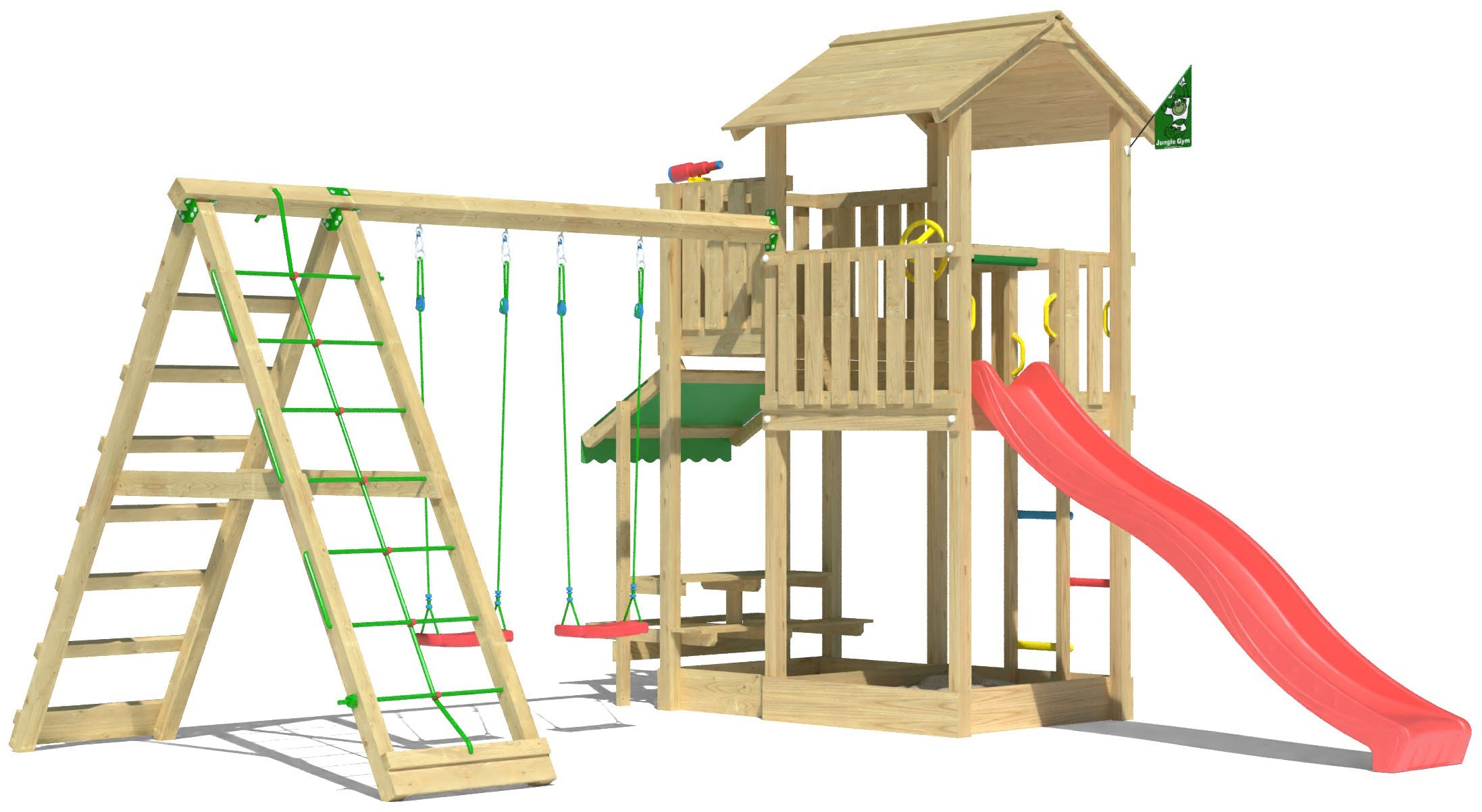 JUNGLE GYM Spielturm »Veranda« Spielanlage mit Schaukel, Kletterbock und Rutsche mit Wasseranschluss rot