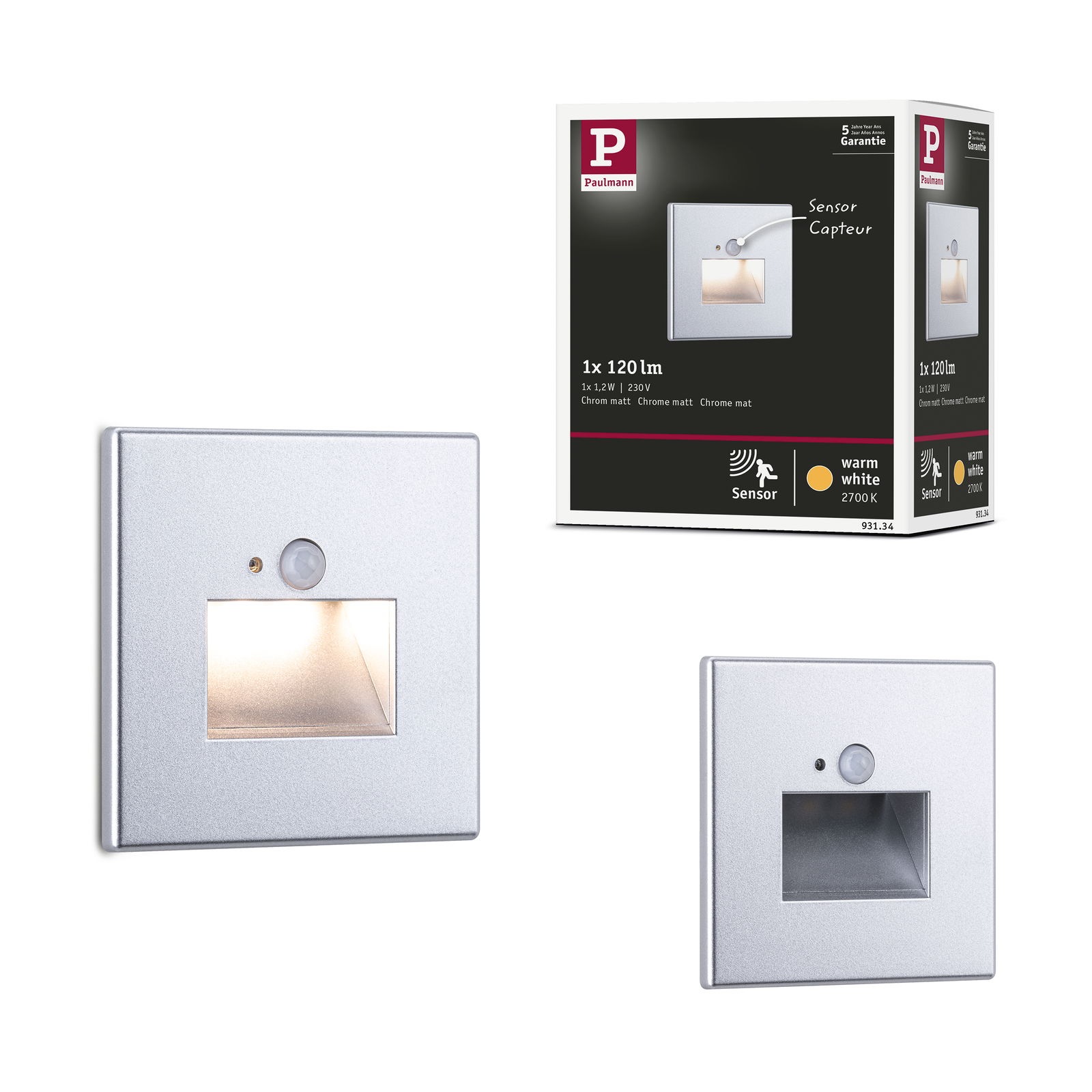 Paulmann LED Einbauleuchte »LED Wandeinbauleuchte Edge Quadro 1,2W 25lm 230V 2700K«, 1 flammig, Bewegungsmelder