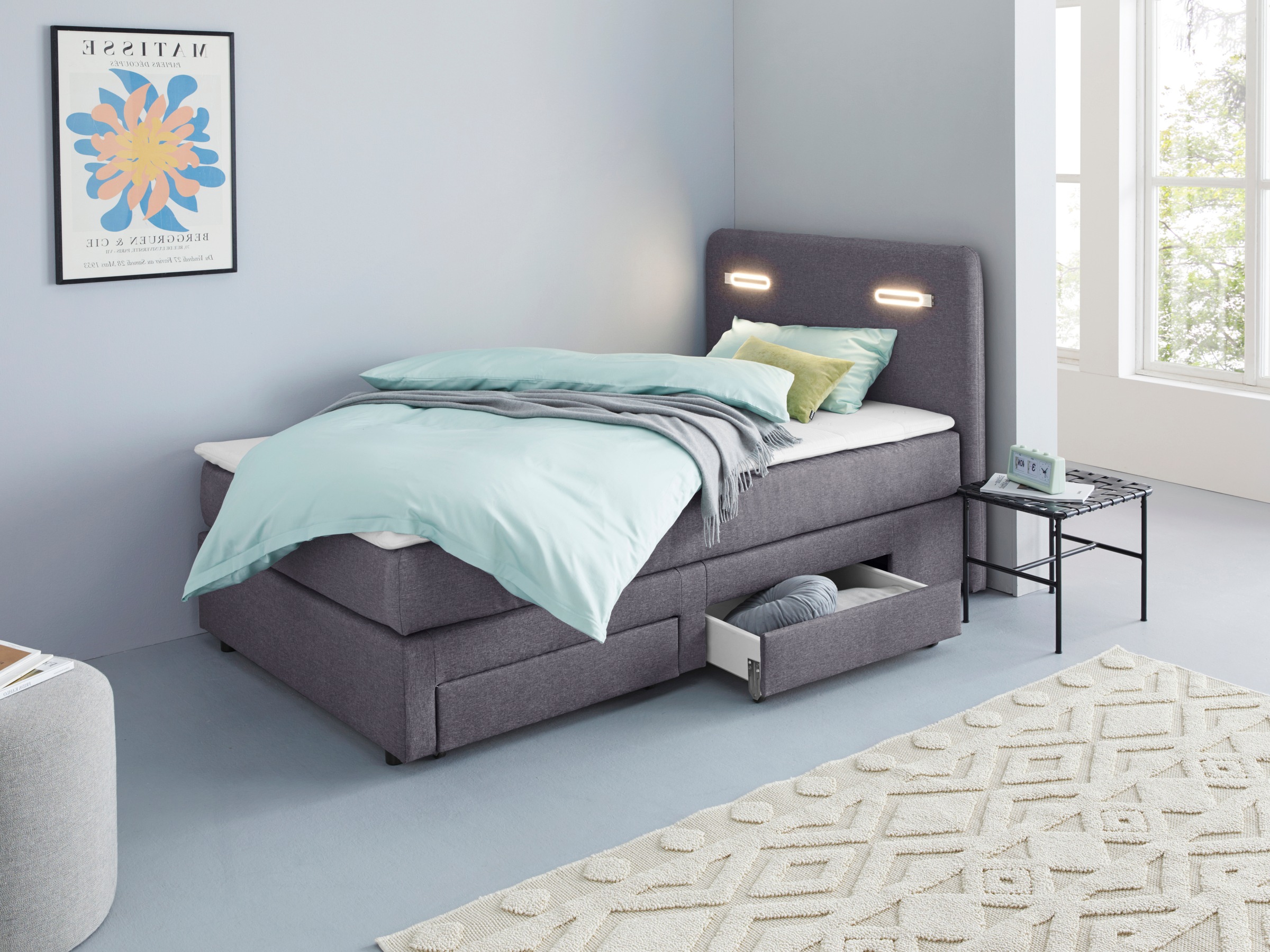 INOSIGN Boxbett »Luan«, Schubkästen, LED-Beleuchtung und Topper, in Breite 120 cm und 180 cm