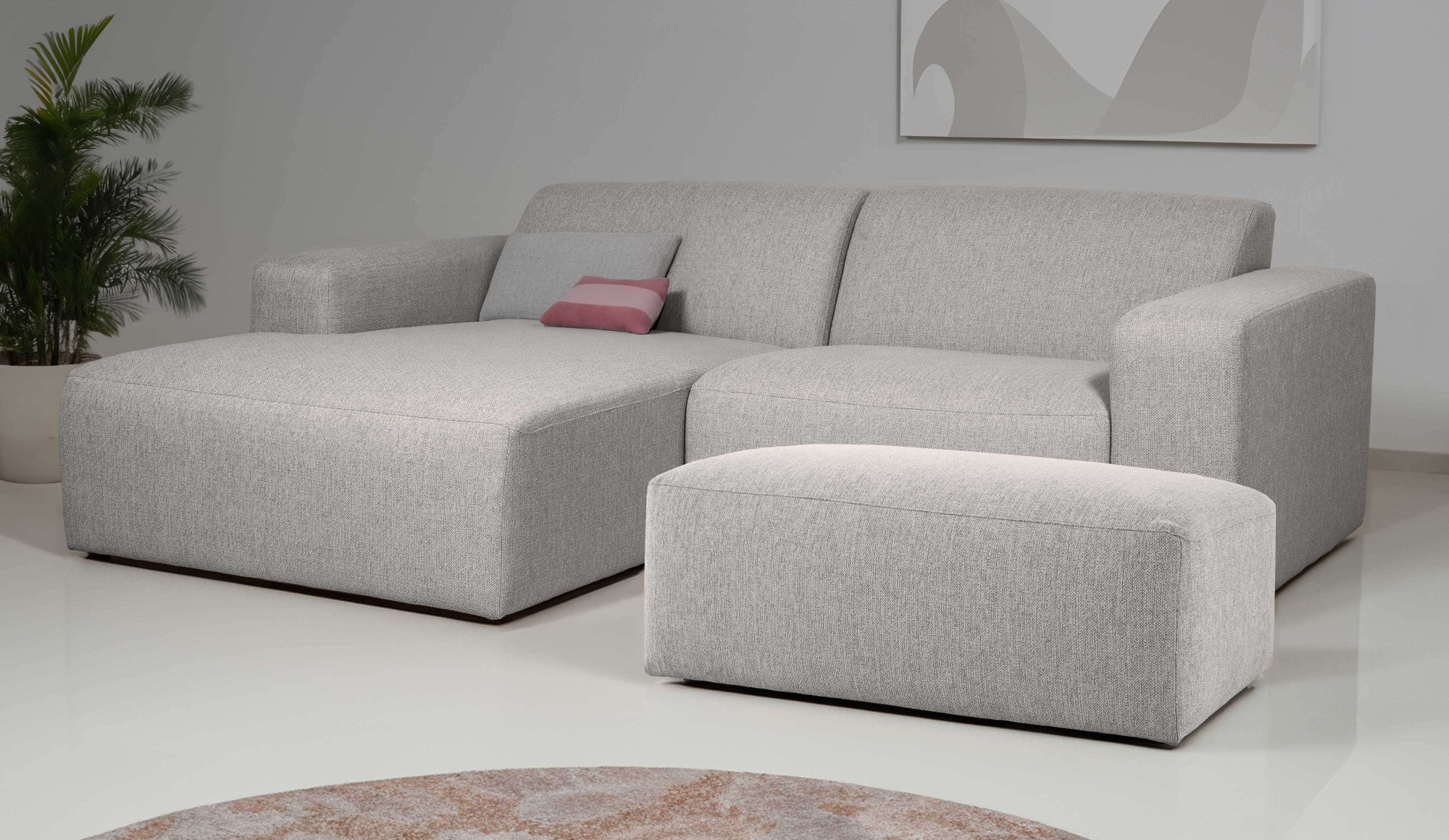 INOSIGN Ecksofa »Koa,228cm, L-Form, Modulsofa, Webstoff, Cord«, Designsofa, Set, Hocker inklusive, weicher Lounge-Sitzkomfort