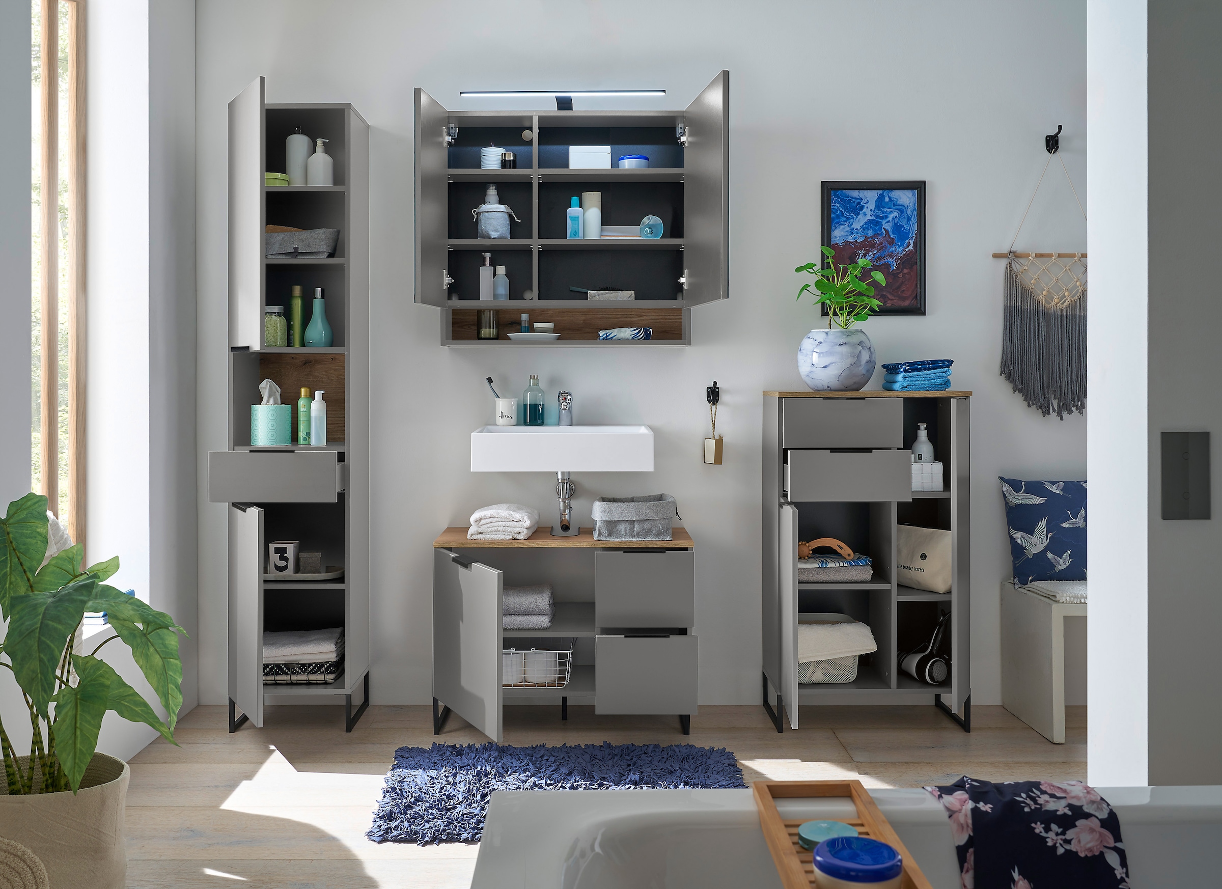 BASIC by Balculina Waschbeckenunterschrank »Denver Waschbeckenunterschrank, Badezimmerschrank BxHxT 80x60x35«, (1 St.), Breite 80 cm, Tür L/R montierbar, Softclose