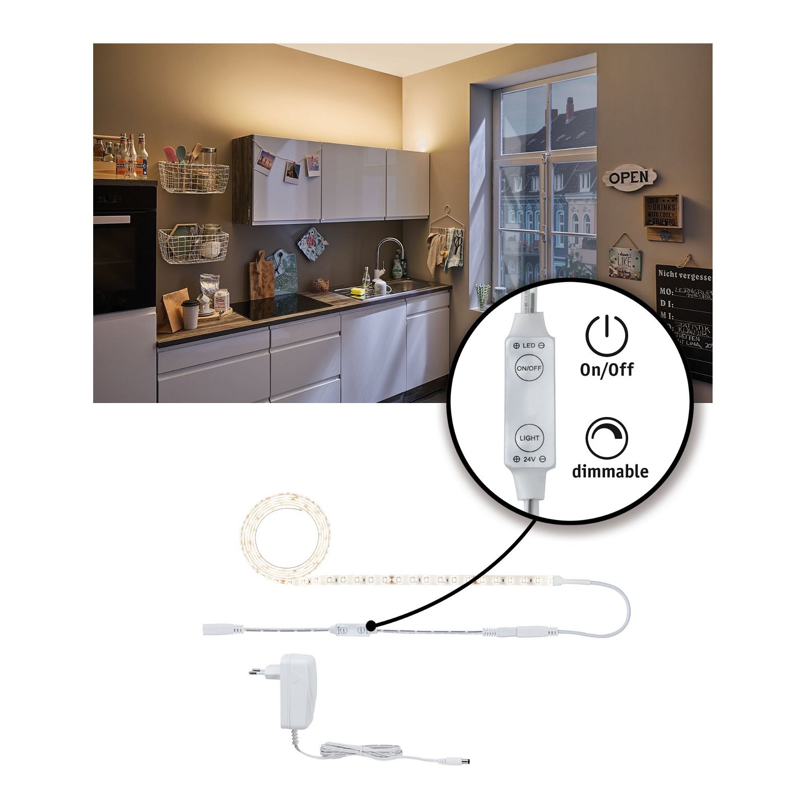 Paulmann LED-Streifen »SimpLED Power Set 1,5m 17W 230/24V DC weiß Kunststoff«, 1 St.-flammig, inkl Dimm/Switch